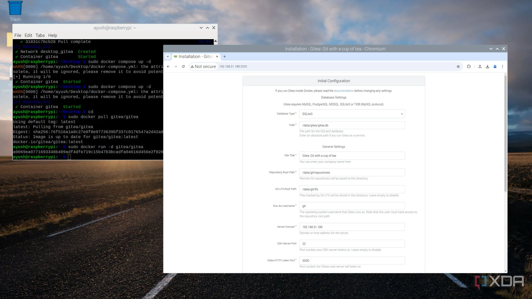 Giao diện máy chủ Git Gitea đang hoạt động trên home lab Windows