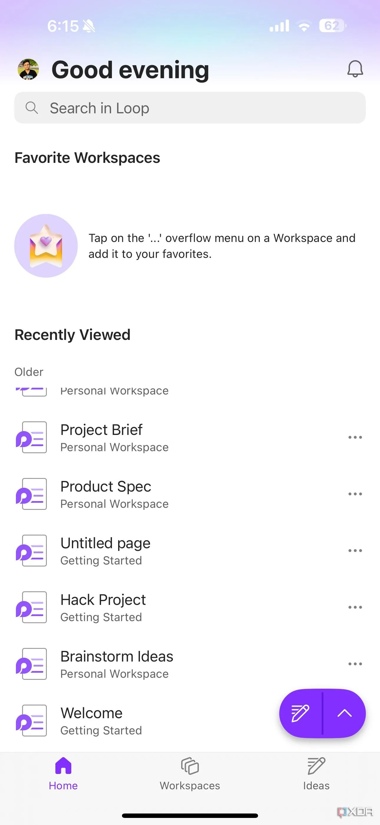 Giao diện Microsoft Loop trên iOS