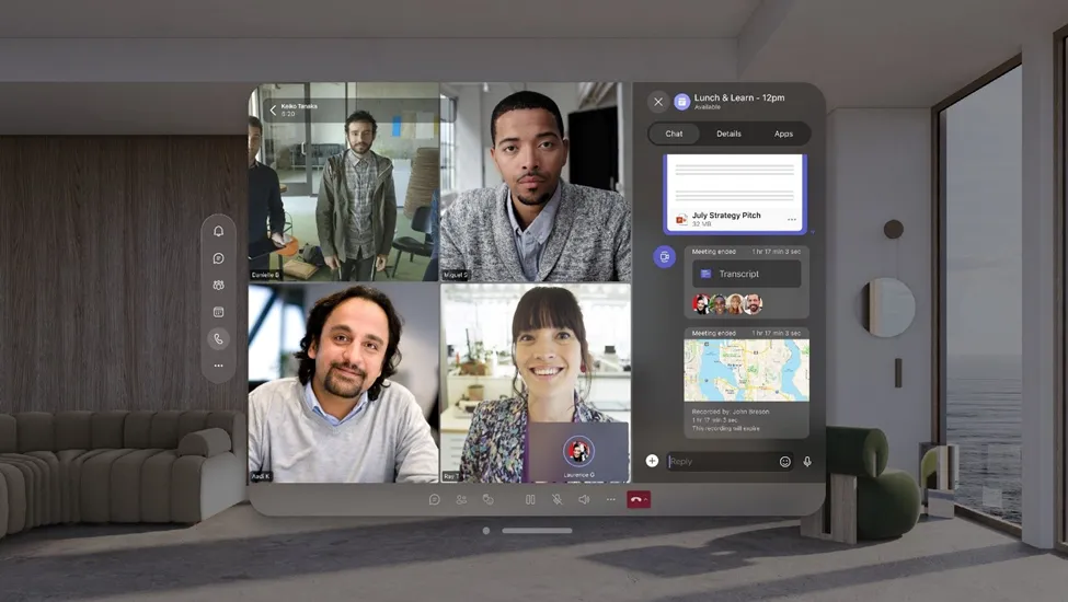 Giao diện Microsoft Teams chạy trên thiết bị Apple Vision Pro