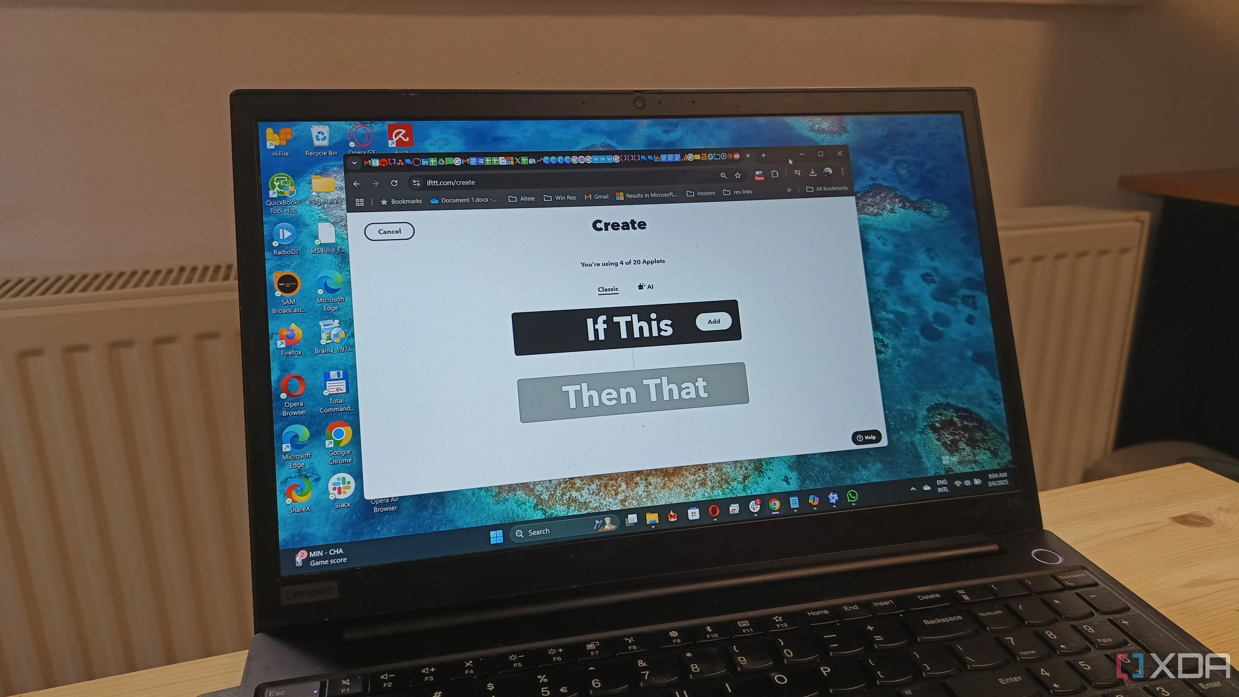 Giao diện minh họa tạo tự động hóa IFTTT trên màn hình laptop, biểu tượng cho việc tự động hóa tác vụ trong Windows.