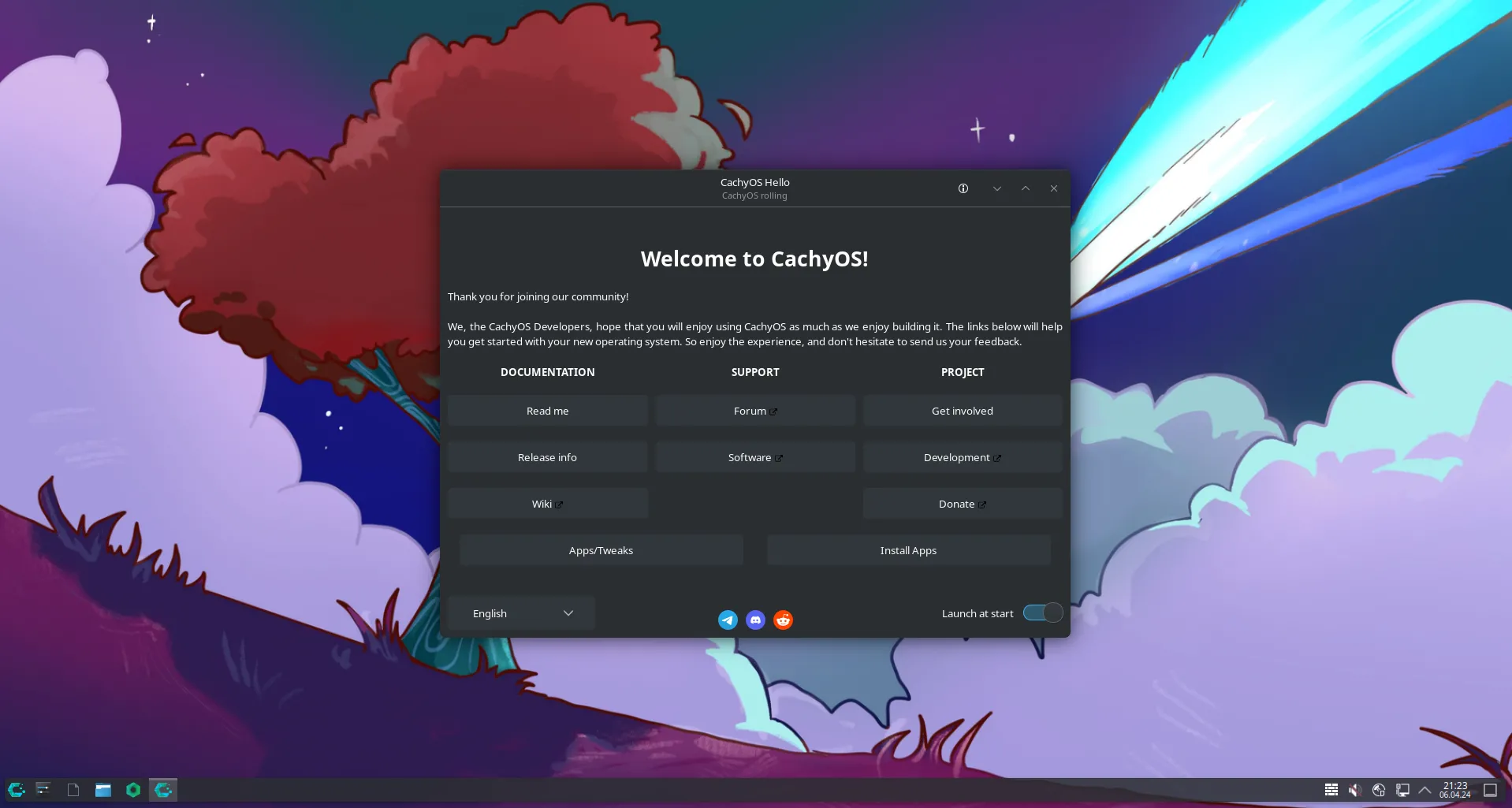 Giao diện môi trường desktop KDE Plasma mặc định của CachyOS, minh họa khả năng tùy biến của Linux.