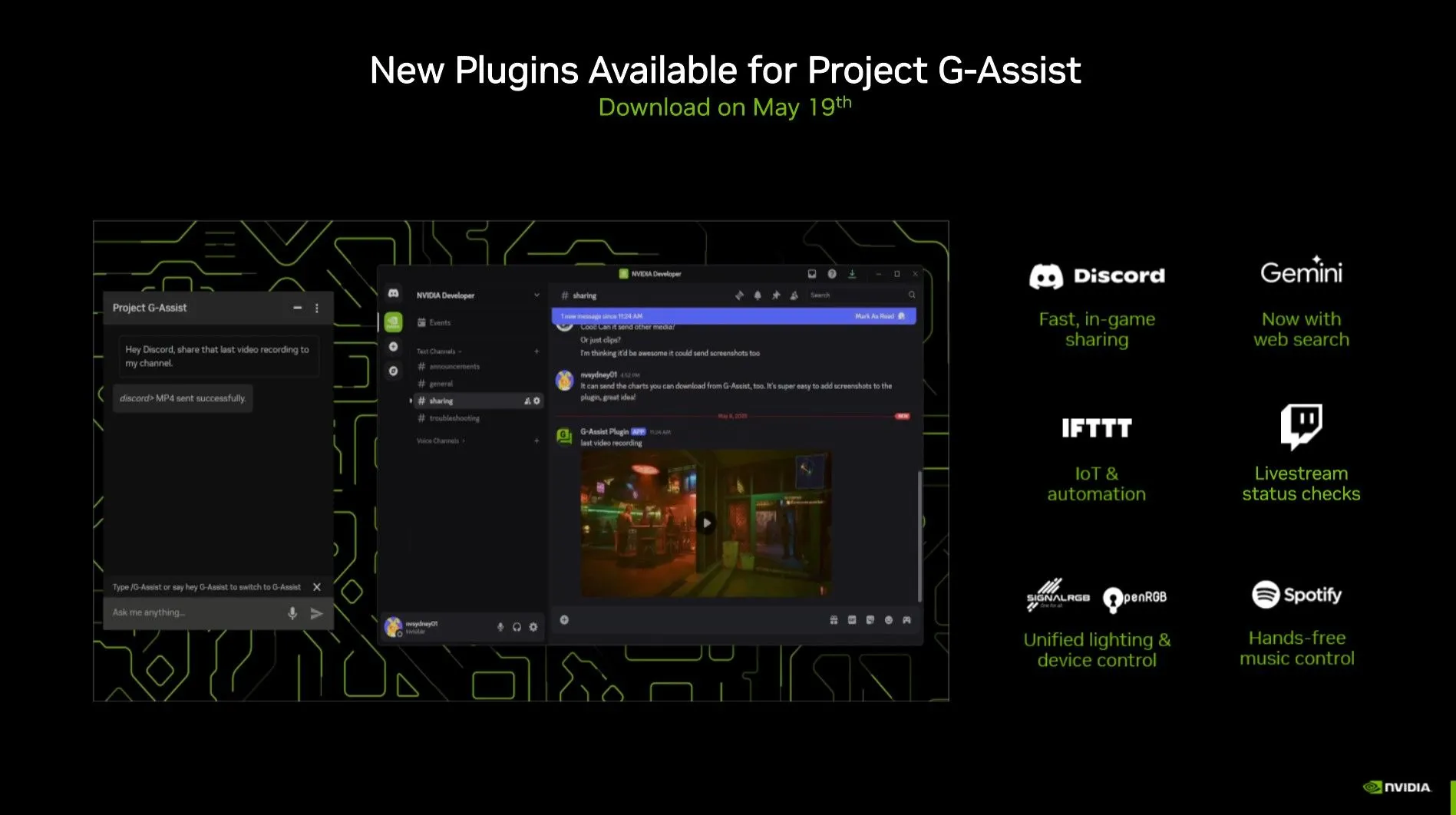 Giao diện người dùng của Nvidia G-Assist hiển thị các tùy chọn quản lý GPU, giám sát hiệu suất và tích hợp plugin, cho thấy sự phát triển của trợ lý AI.