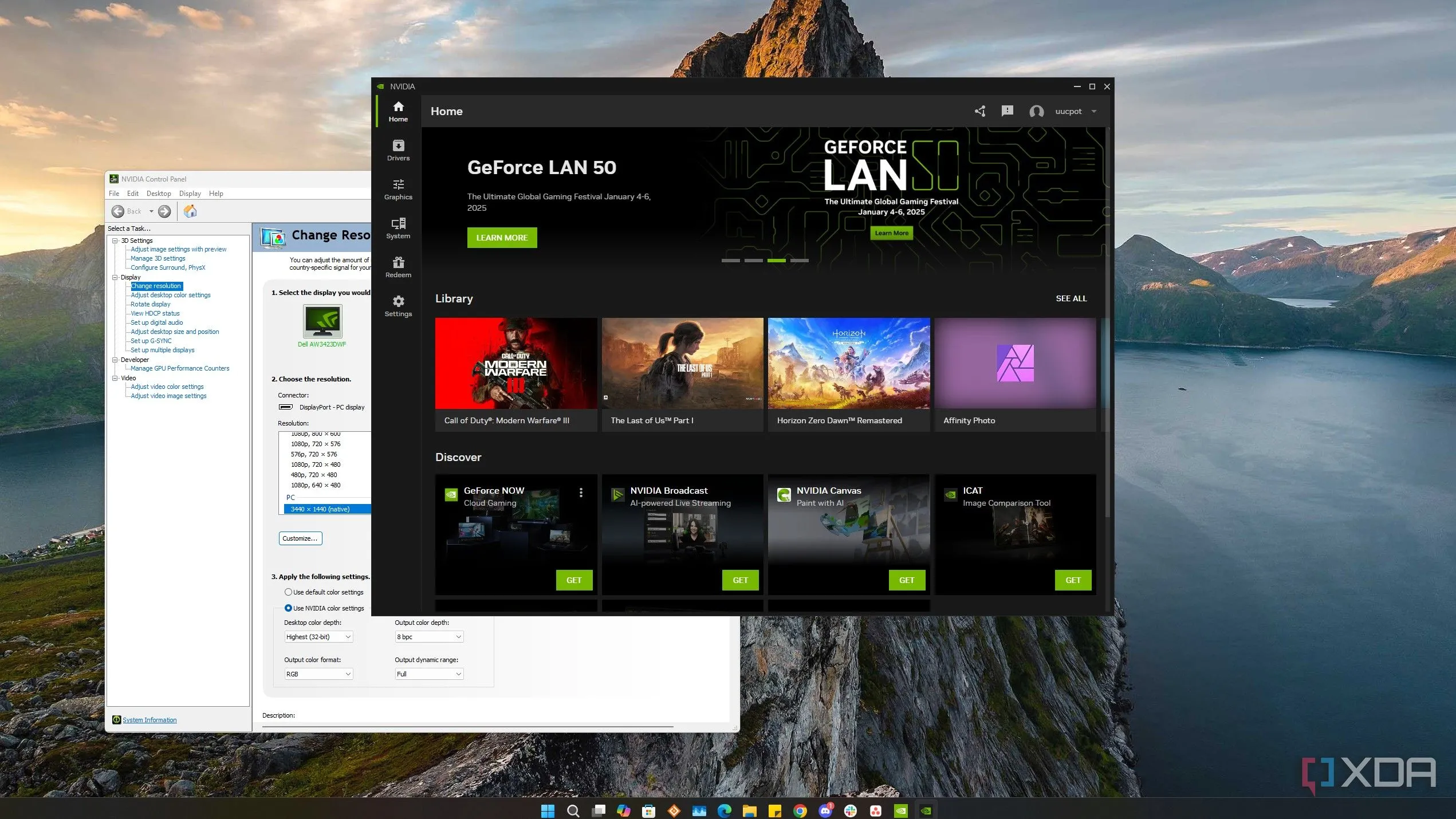 Giao diện Nvidia Control Panel và ứng dụng Nvidia trên Windows 11 để tối ưu hiệu suất game