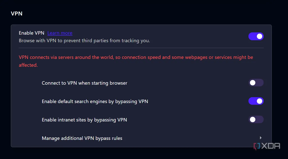 Giao diện Opera hướng dẫn kích hoạt tính năng VPN miễn phí tích hợp