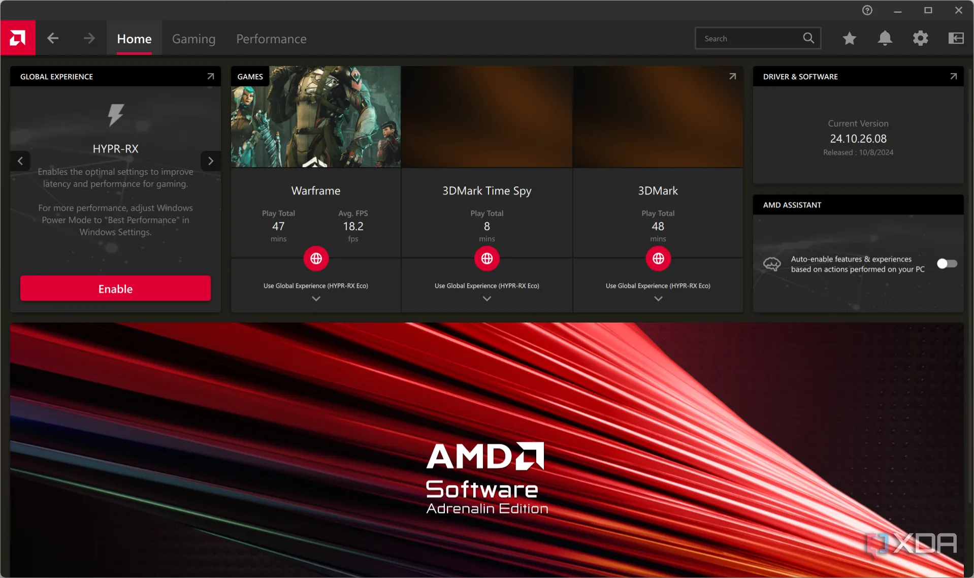 Giao diện phần mềm quản lý GPU AMD Radeon Software trên laptop Lenovo T14 Gen 6