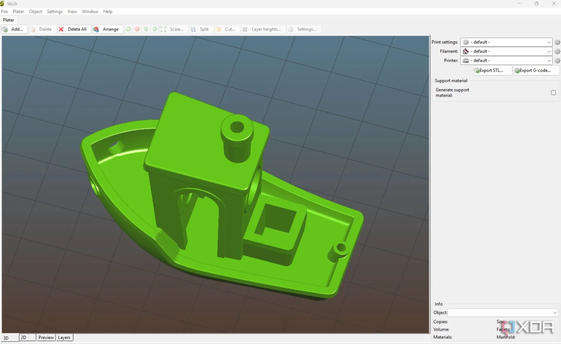 Giao diện phần mềm Slic3r hiển thị mô hình 3D