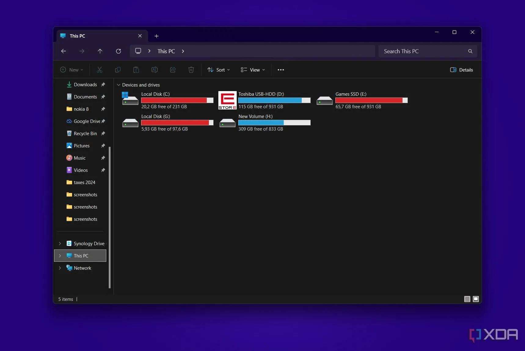Giao diện quản lý dung lượng ổ đĩa trên máy tính Windows, thể hiện việc sử dụng không gian lưu trữ hiệu quả.