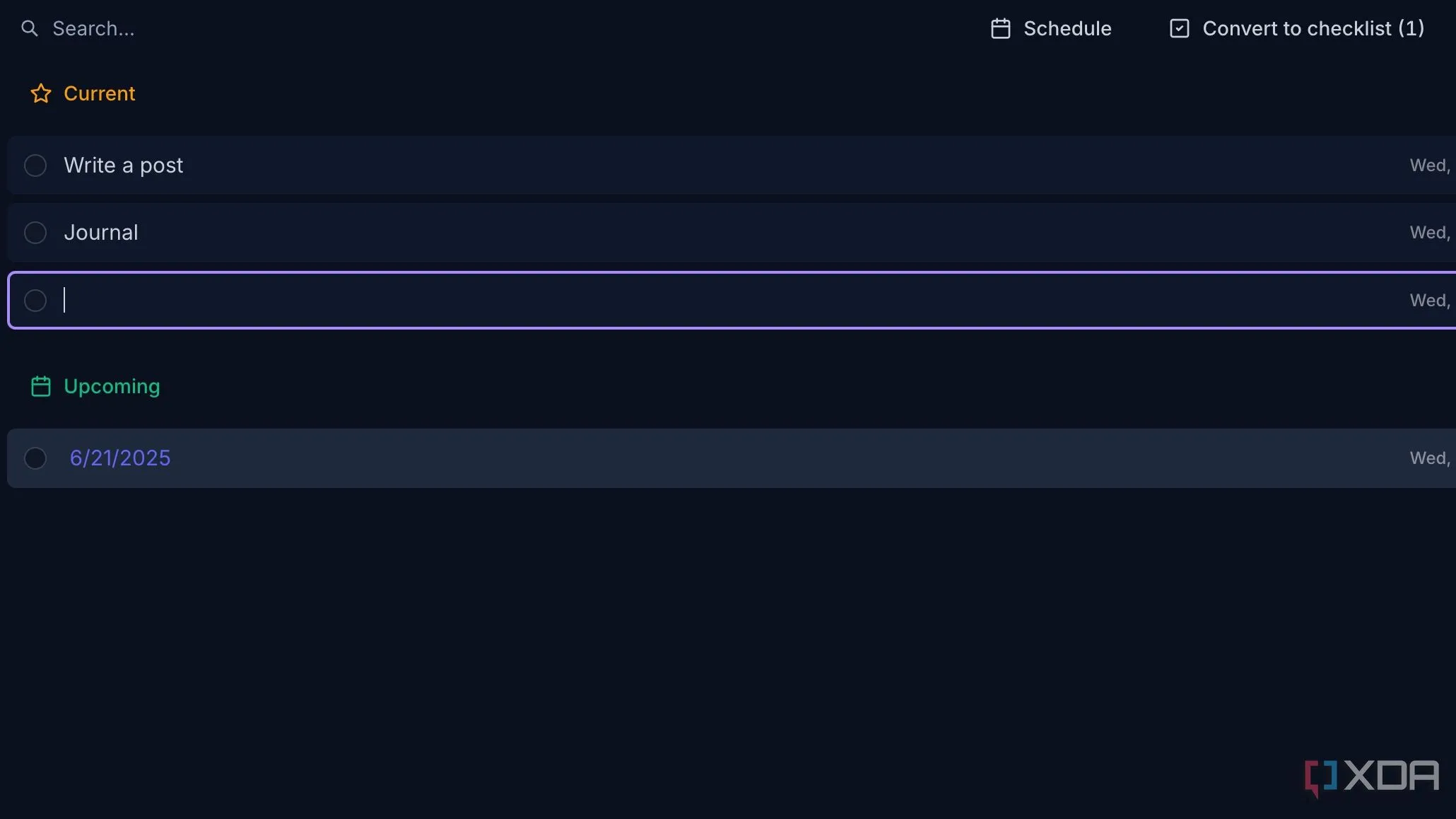 Giao diện quản lý tác vụ tích hợp (Tasks View) của ứng dụng Reflect Notes