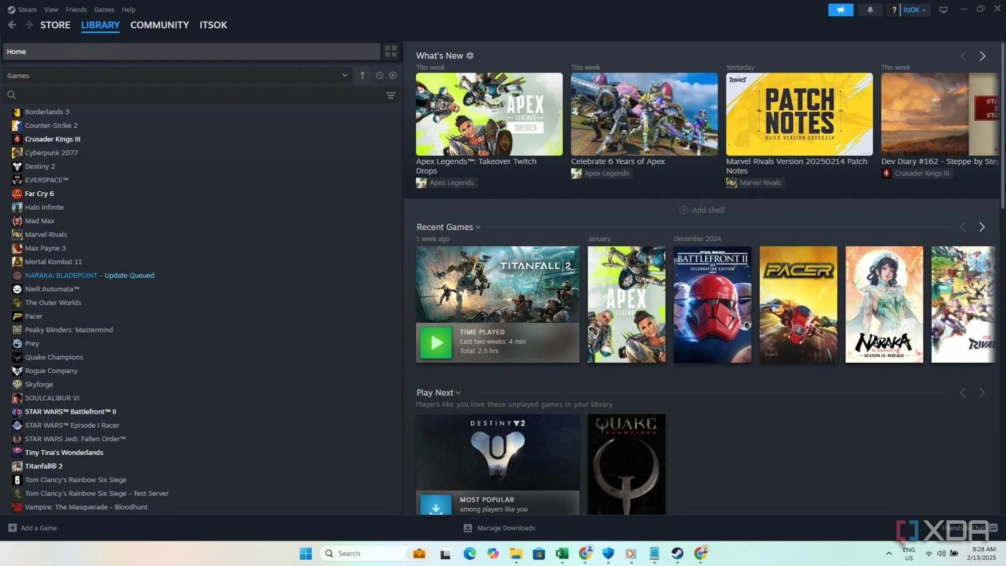 Giao diện Steam trên Windows 11