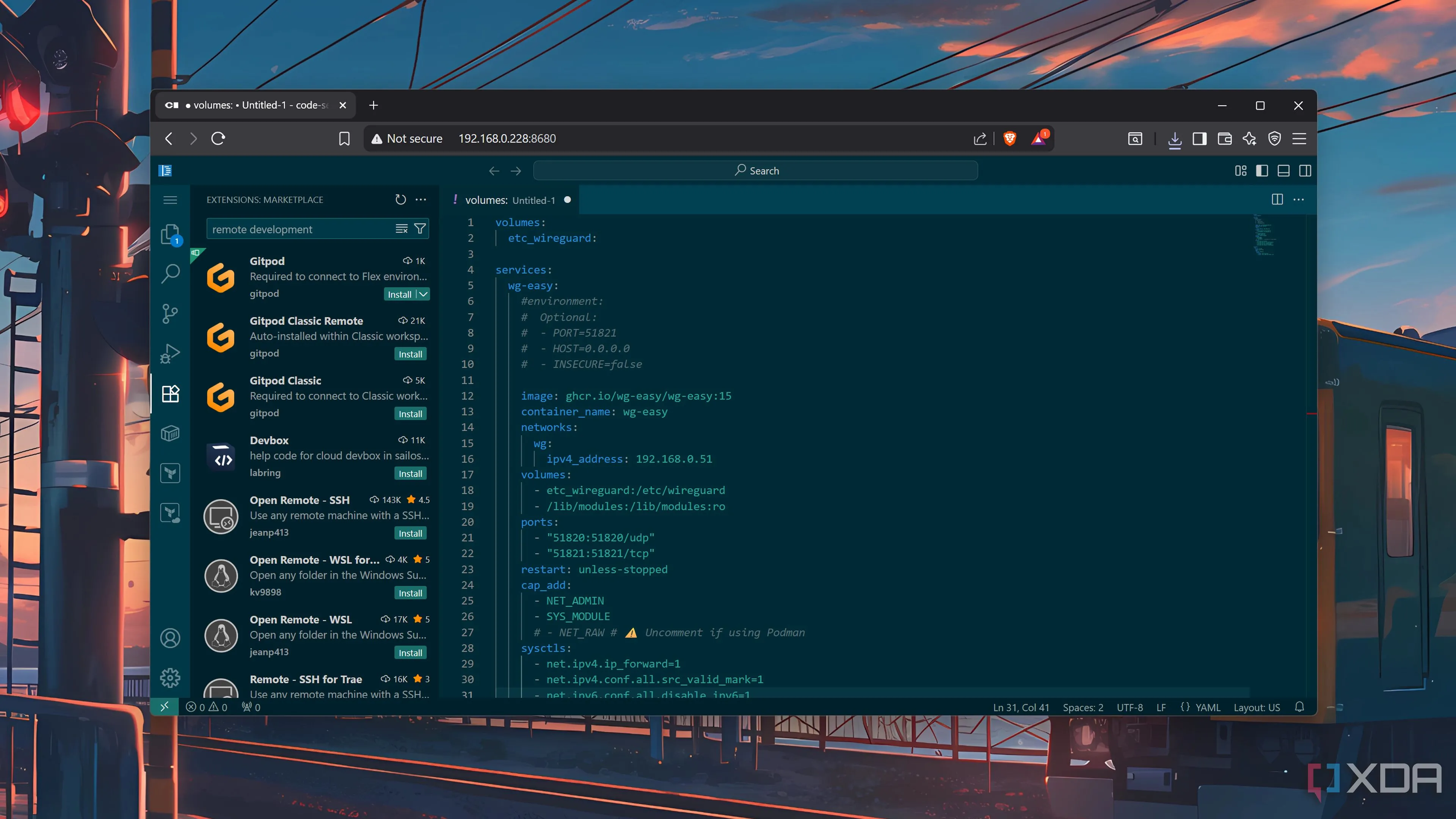 Giao diện tải xuống tiện ích mở rộng trong Code-Server, minh họa kho Open-VSX thay vì Marketplace truyền thống