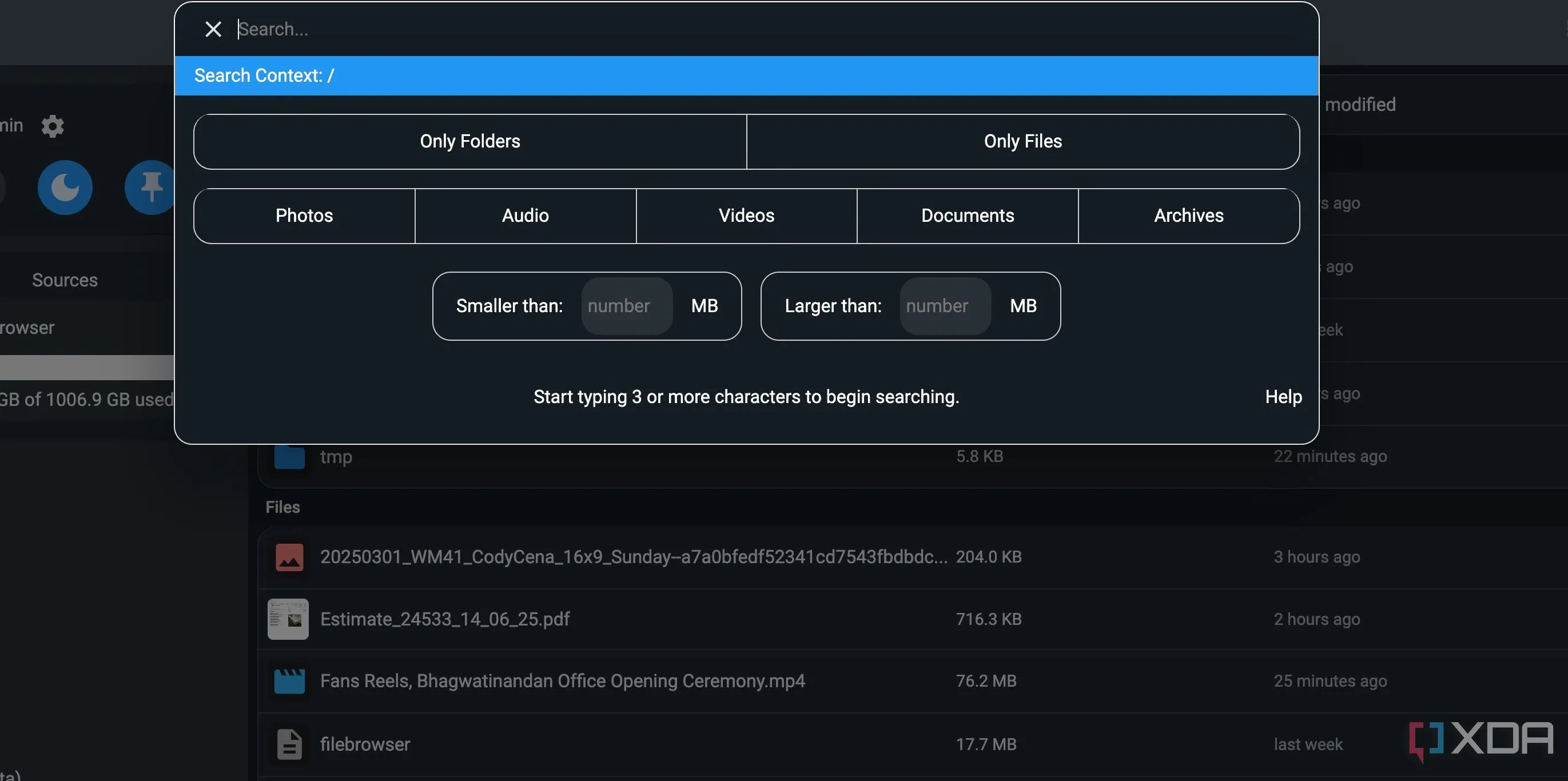 Giao diện tìm kiếm nhanh và hiệu quả của FileBrowser Quantum, công cụ quản lý file tự host