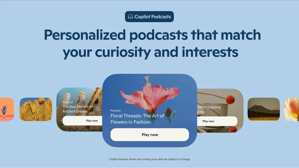 Giao diện tính năng AI Podcasts của Microsoft Copilot