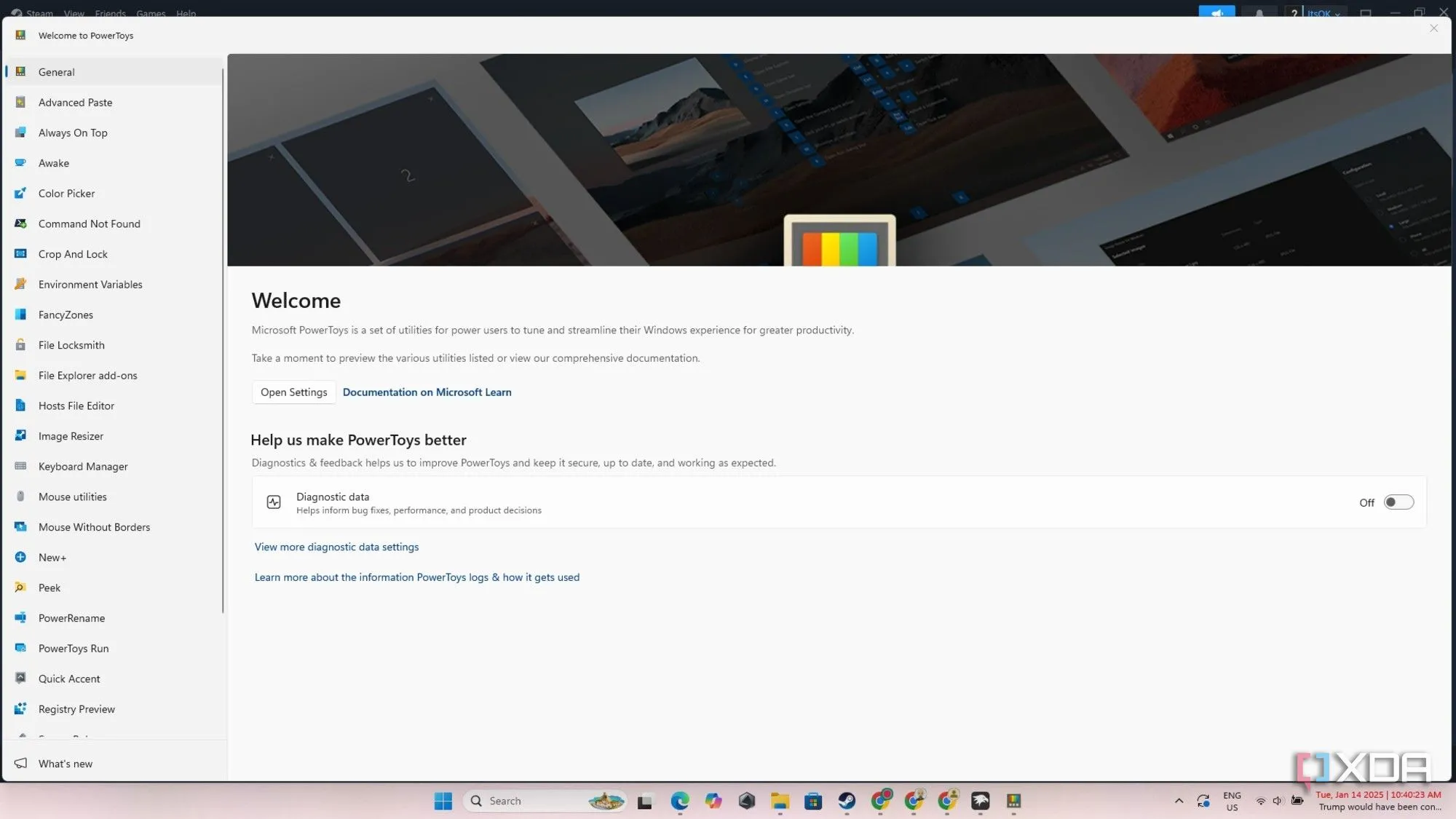 Giao diện tổng quan của PowerToys trên Windows 11