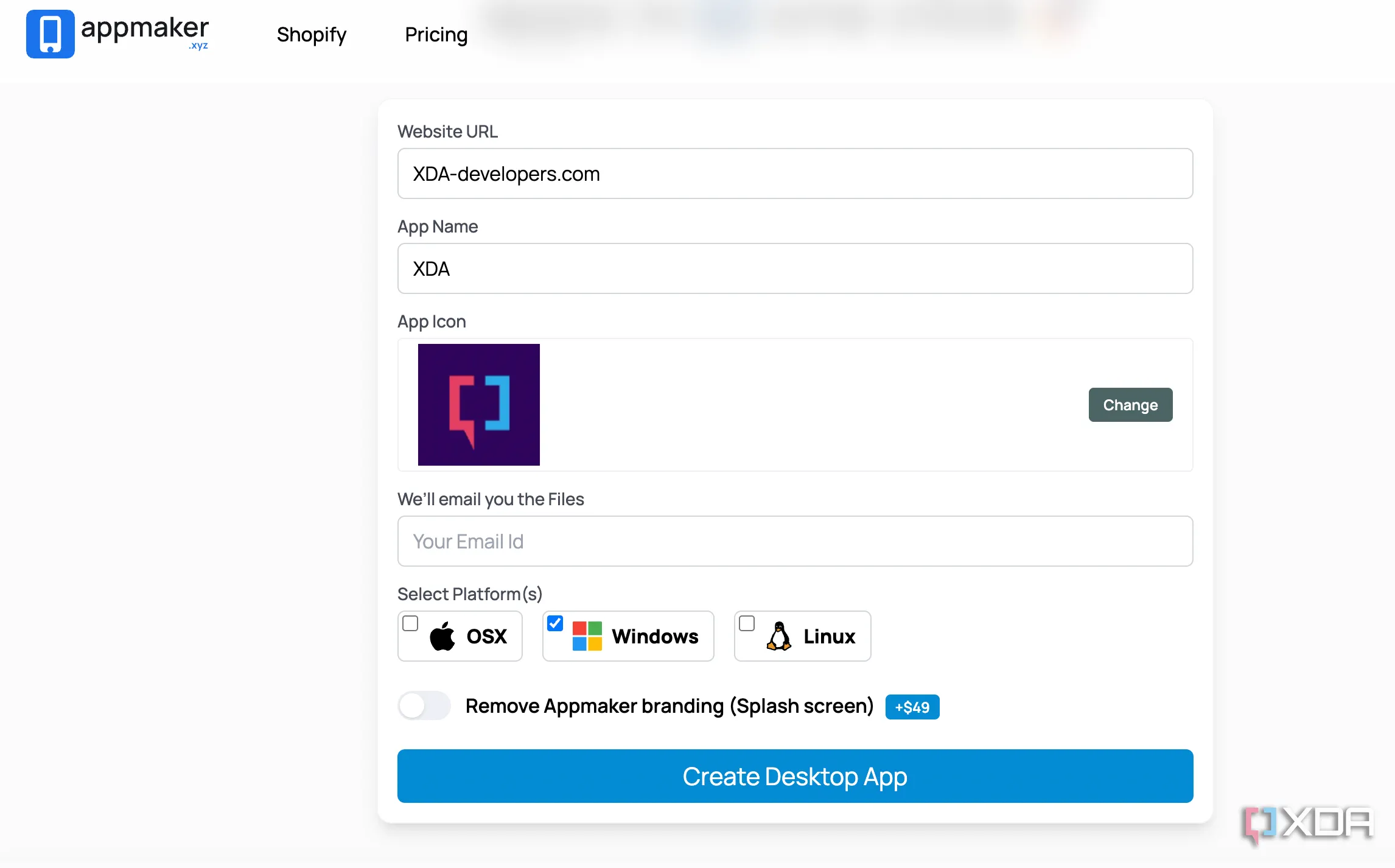 Giao diện trang chủ Web2Desk để chuyển đổi website thành ứng dụng desktop
