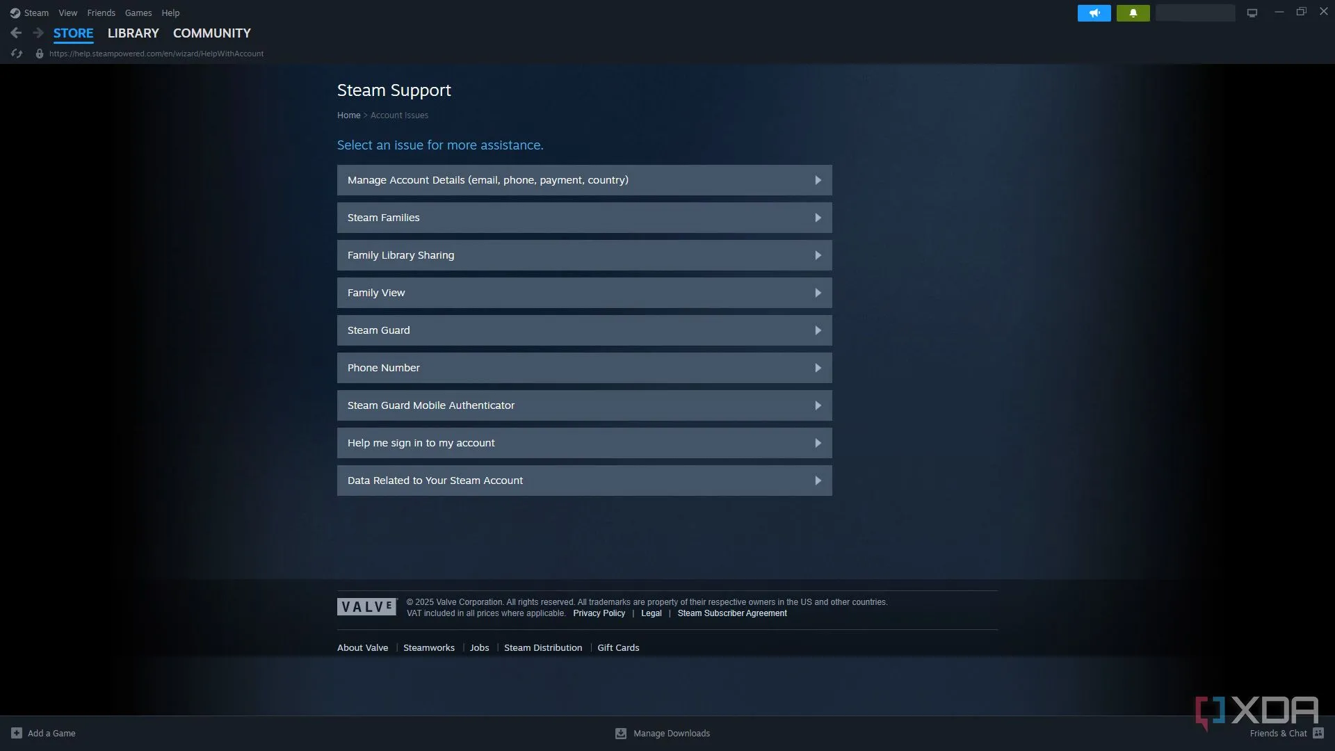 Giao diện trang hỗ trợ khách hàng của Steam, minh họa các tùy chọn trợ giúp đa dạng cho người dùng.