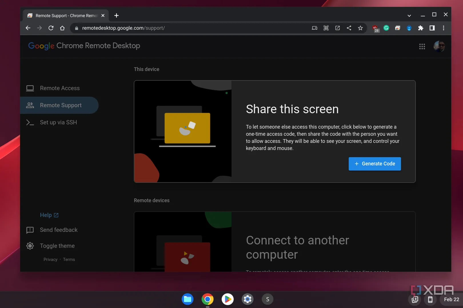 Giao diện ứng dụng Chrome Remote Desktop trên điện thoại