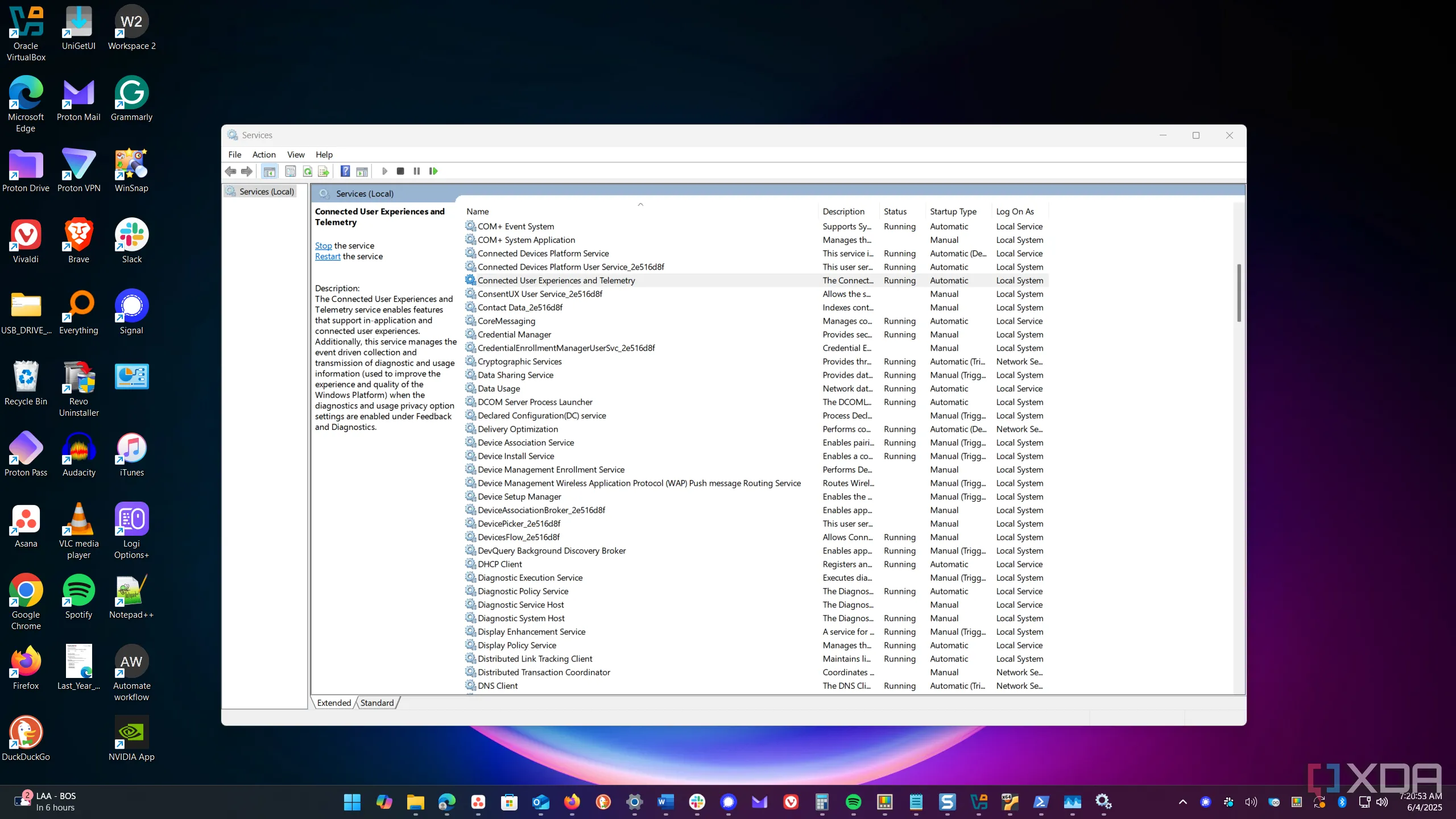 Giao diện ứng dụng Dịch vụ (Services) trên Windows 11, hiển thị danh sách các dịch vụ hệ thống