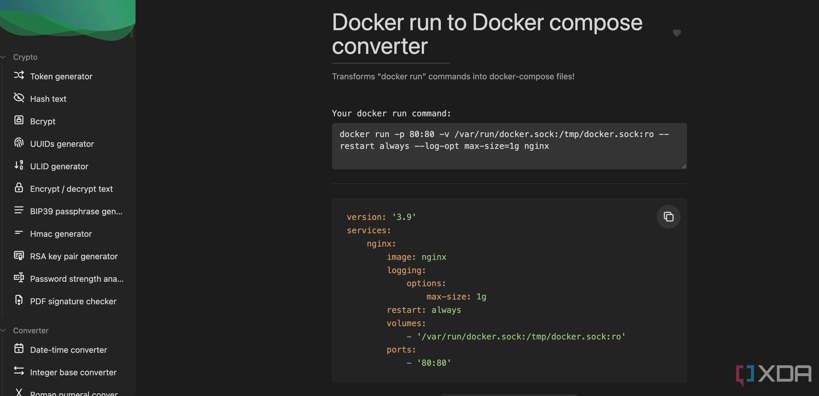 Giao diện ứng dụng IT Tools chạy trong container Docker