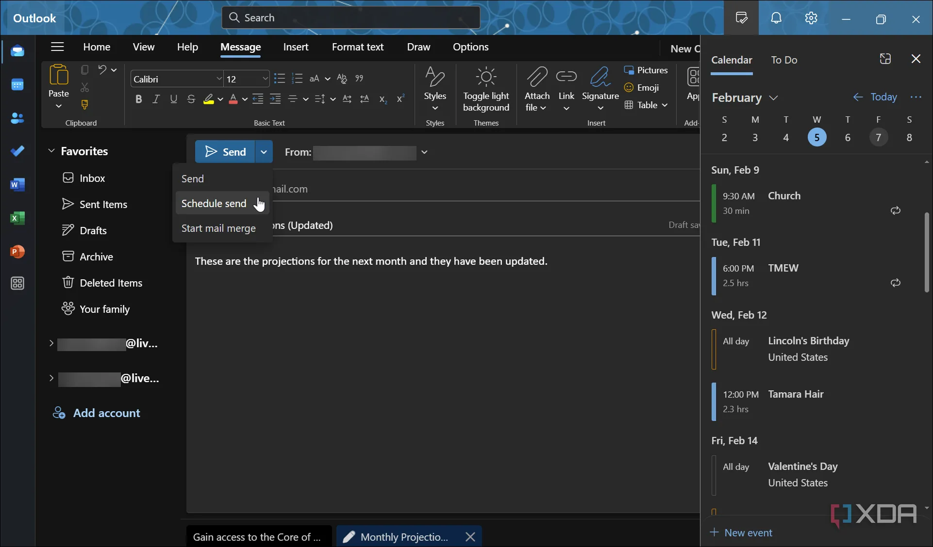 Giao diện ứng dụng Outlook mới trên Windows 11 với nhiều tài khoản email