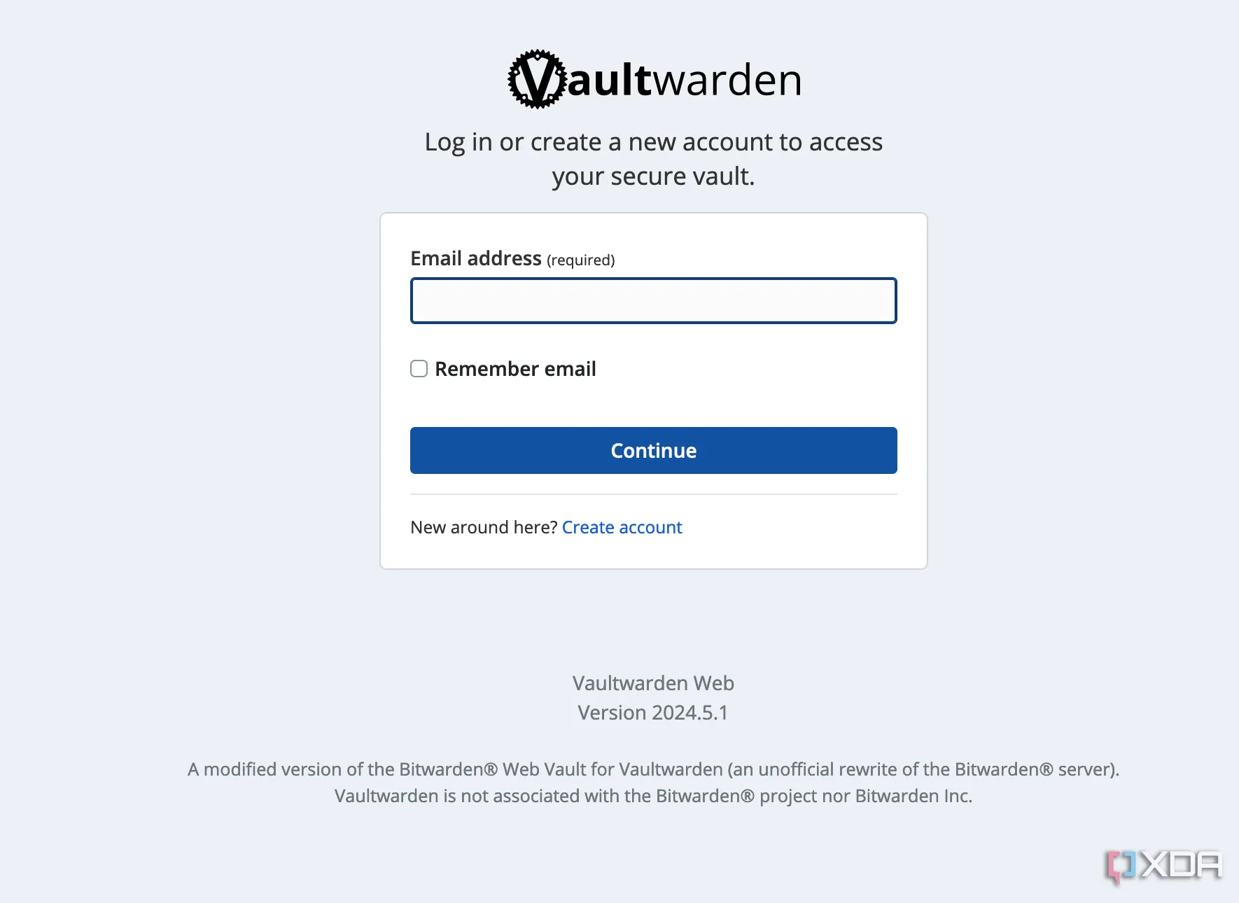 Giao diện ứng dụng quản lý mật khẩu tự host Vaultwarden chạy trên Docker