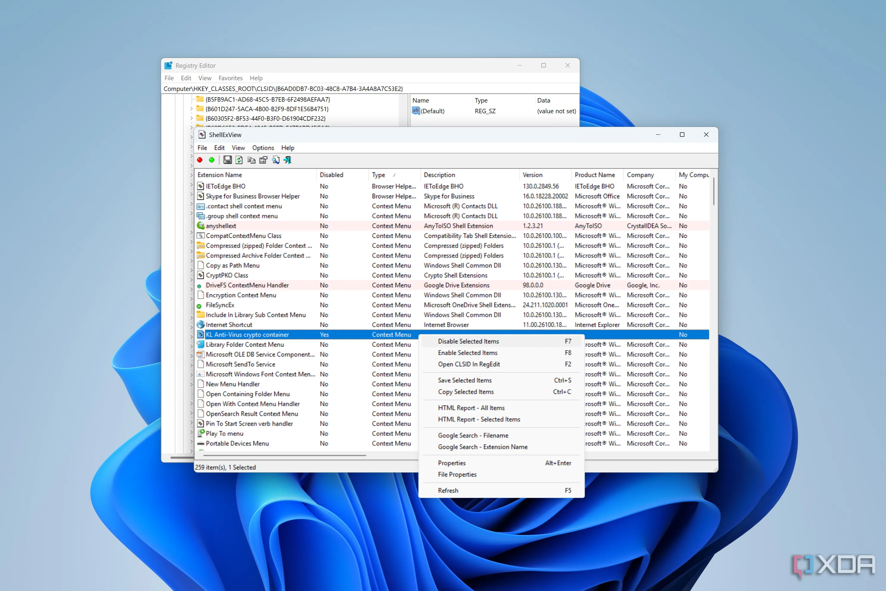 Giao diện ứng dụng ShellExView quản lý menu ngữ cảnh Windows