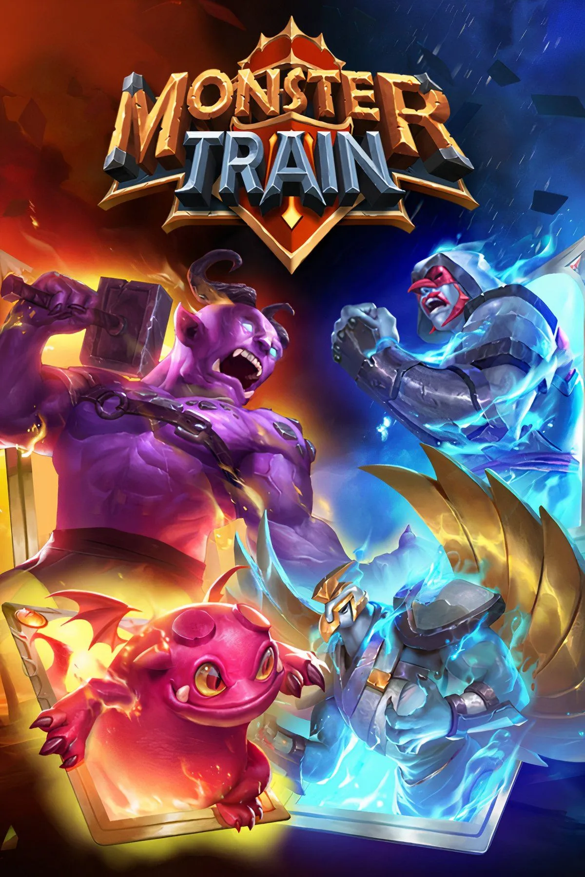 Giao diện và lối chơi của game Monster Train, thể hiện cơ chế xây dựng bộ bài và bảo vệ tàu hỏa khỏi kẻ thù