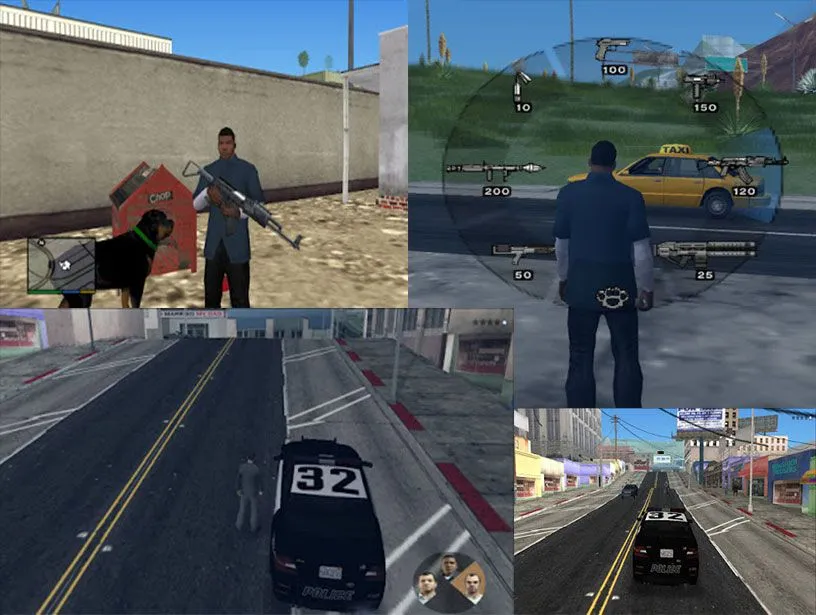 Giao diện và lối chơi của mod Grand Theft Auto V Legacy trên nền PS2