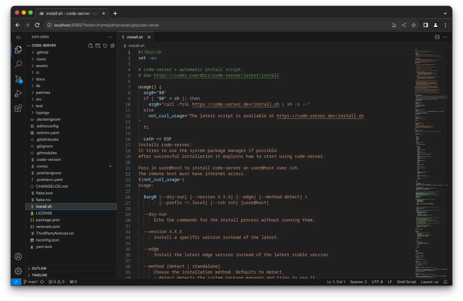 Giao diện VS Code Server chạy trong Docker container, cho phép lập trình từ xa
