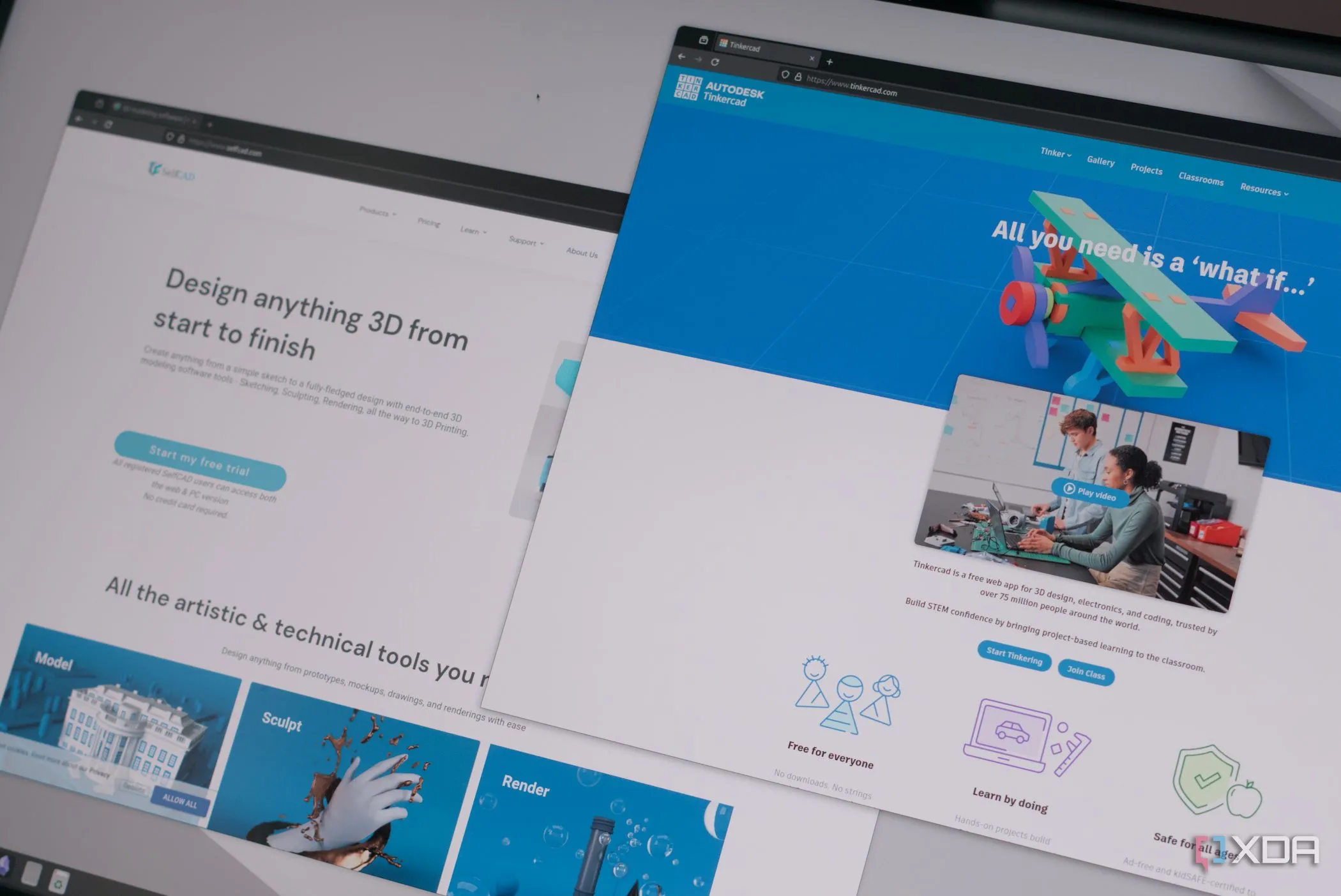 Giao diện website SelfCAD và TinkerCAD, hai phần mềm thiết kế 3D phổ biến cho người mới bắt đầu