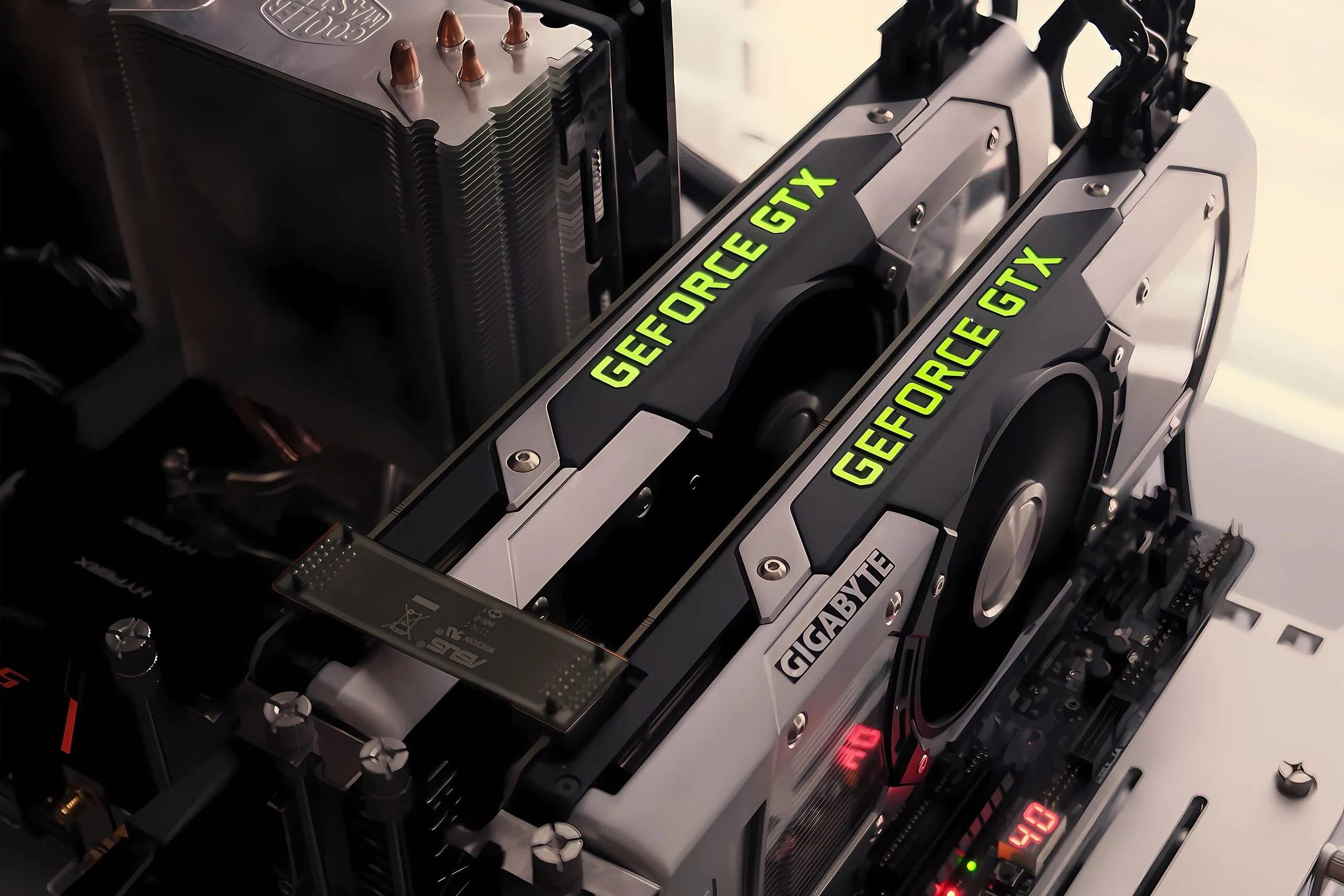 Hai card đồ họa Nvidia GeForce GTX 690 hoạt động trong cấu hình SLI
