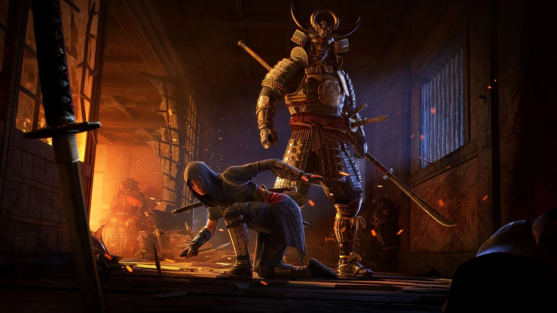 Hai nhân vật Naoe và Yasuke trong trang phục samurai/shinobi, đại diện cho tinh thần võ sĩ đạo Nhật Bản