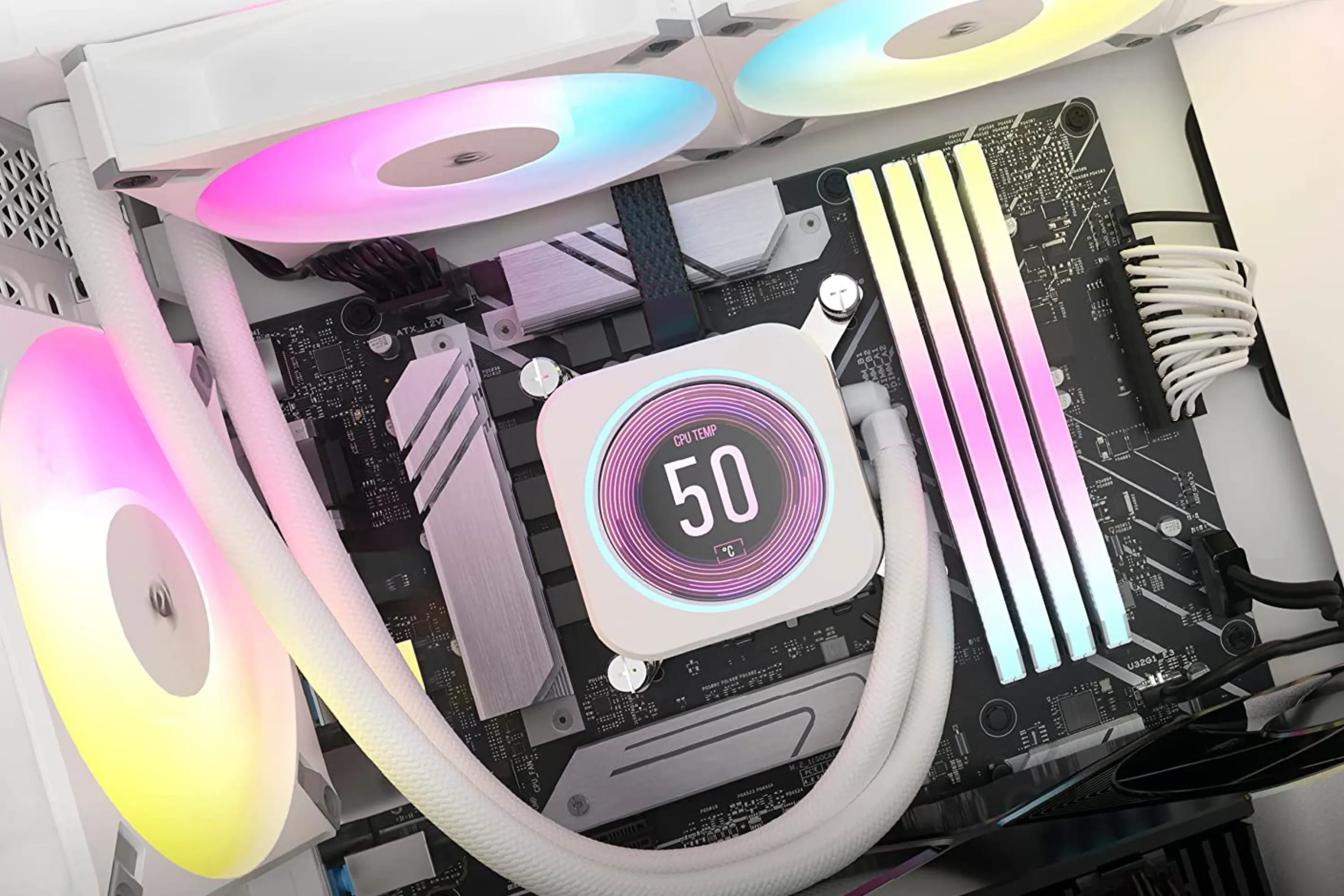 Hệ thống tản nhiệt nước AIO Corsair iCUE H150i Elite LCD XT với đèn RGB rực rỡ bên trong thùng máy tính