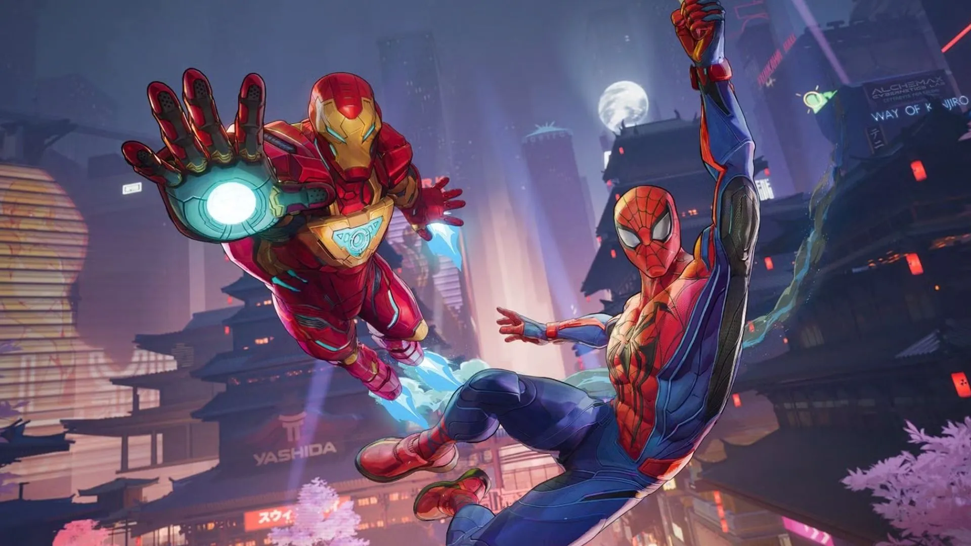 Hình ảnh của Iron Man và Spider-Man trong trang phục chiến đấu, gợi nhớ đến các nhân vật Marvel
