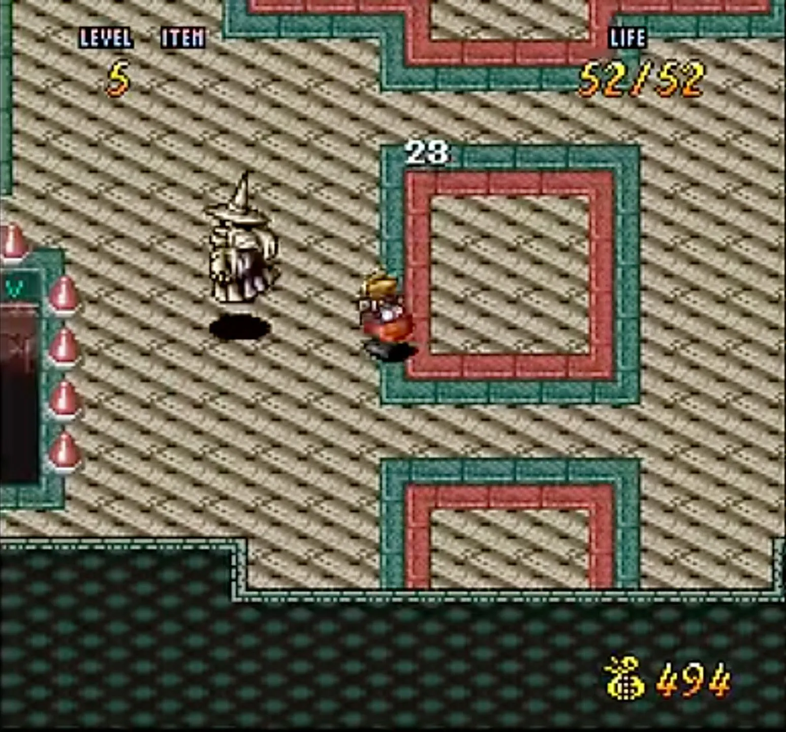 Hình ảnh gameplay của Terranigma, một game nhập vai hành động kinh điển trên Super Nintendo.