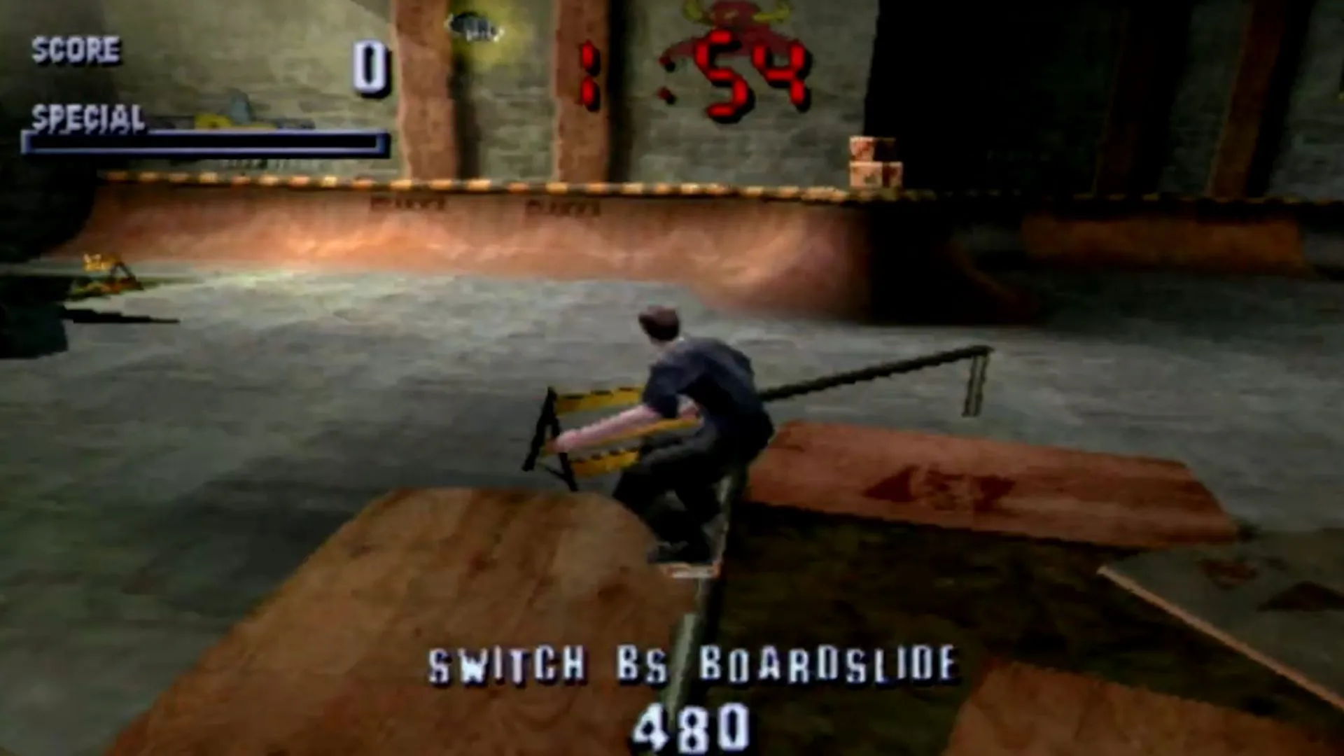 Hình ảnh gameplay của Tony Hawk's Pro Skater, game trượt ván arcade đình đám, với vận động viên đang thực hiện động tác biểu diễn.