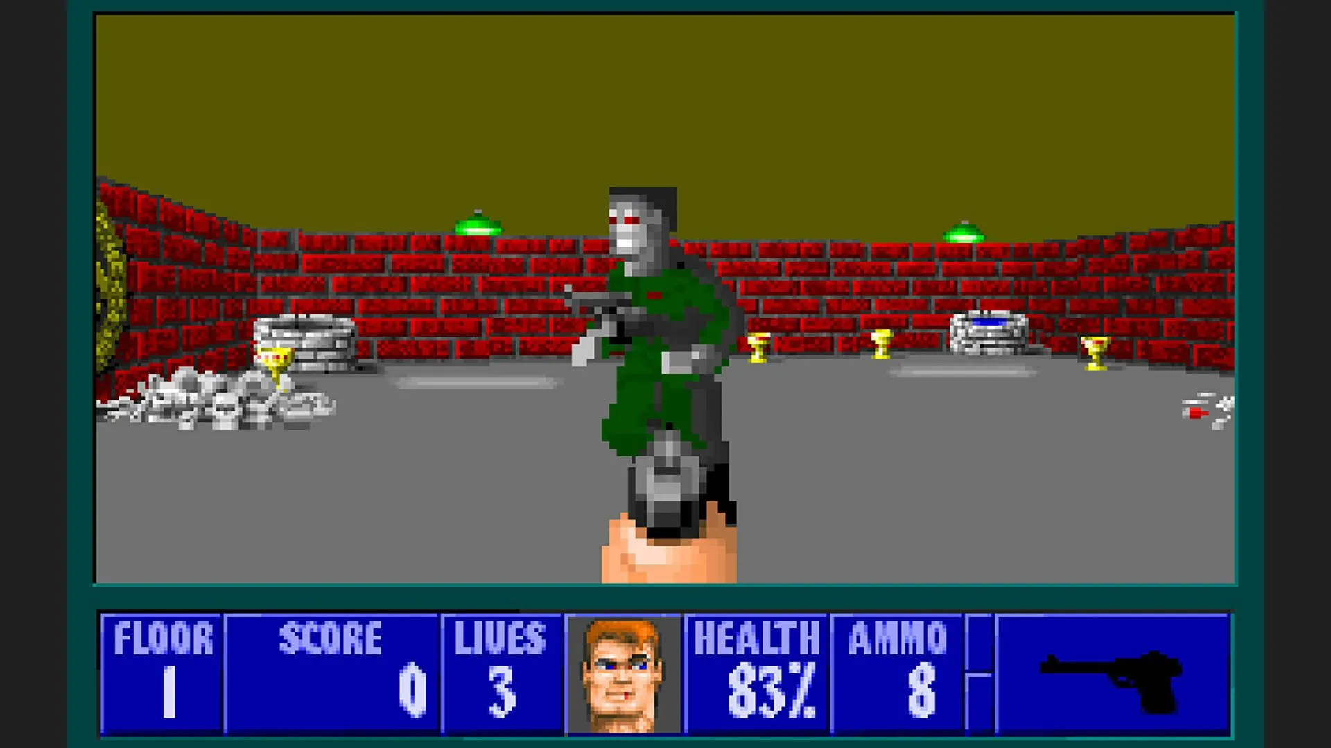 Hình ảnh gameplay đặc trưng của tựa game bắn súng góc nhìn thứ nhất Wolfenstein 3D