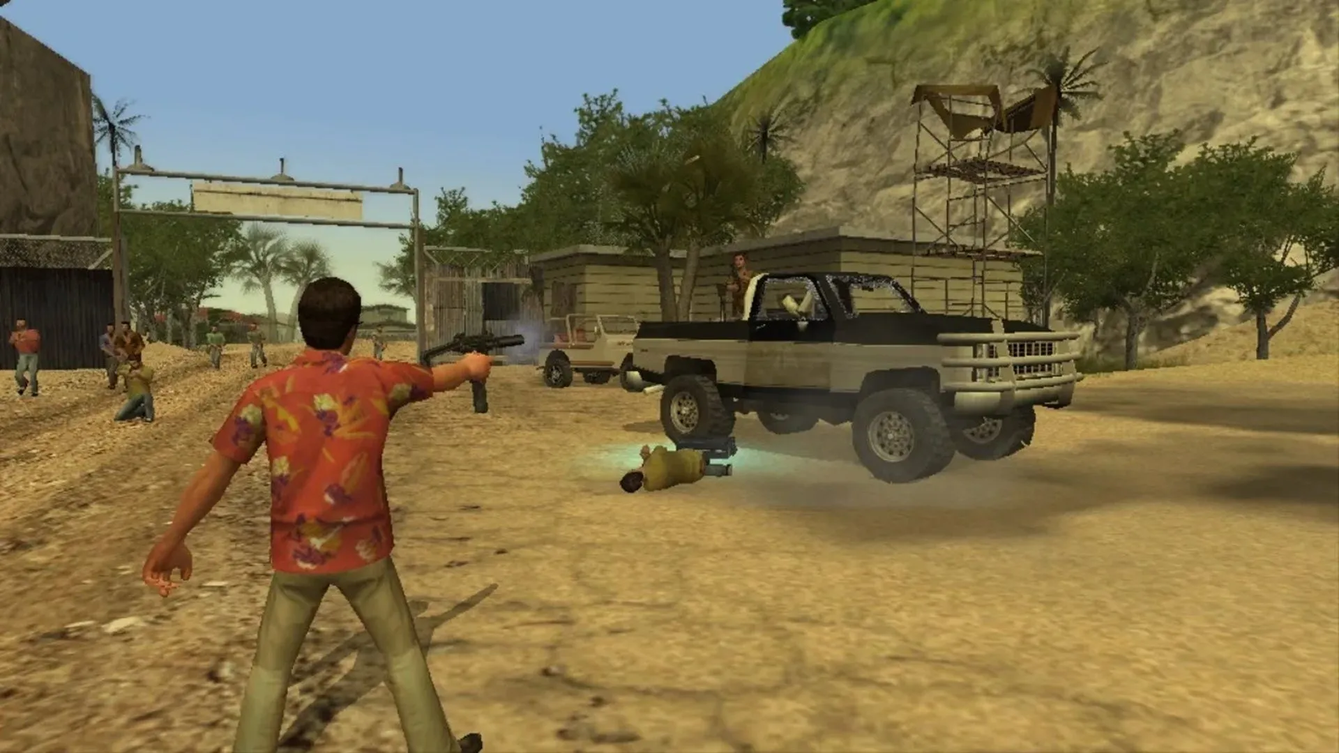 Hình ảnh gameplay từ Scarface: The World is Yours, Tony Montana đang đứng trong biệt thự.