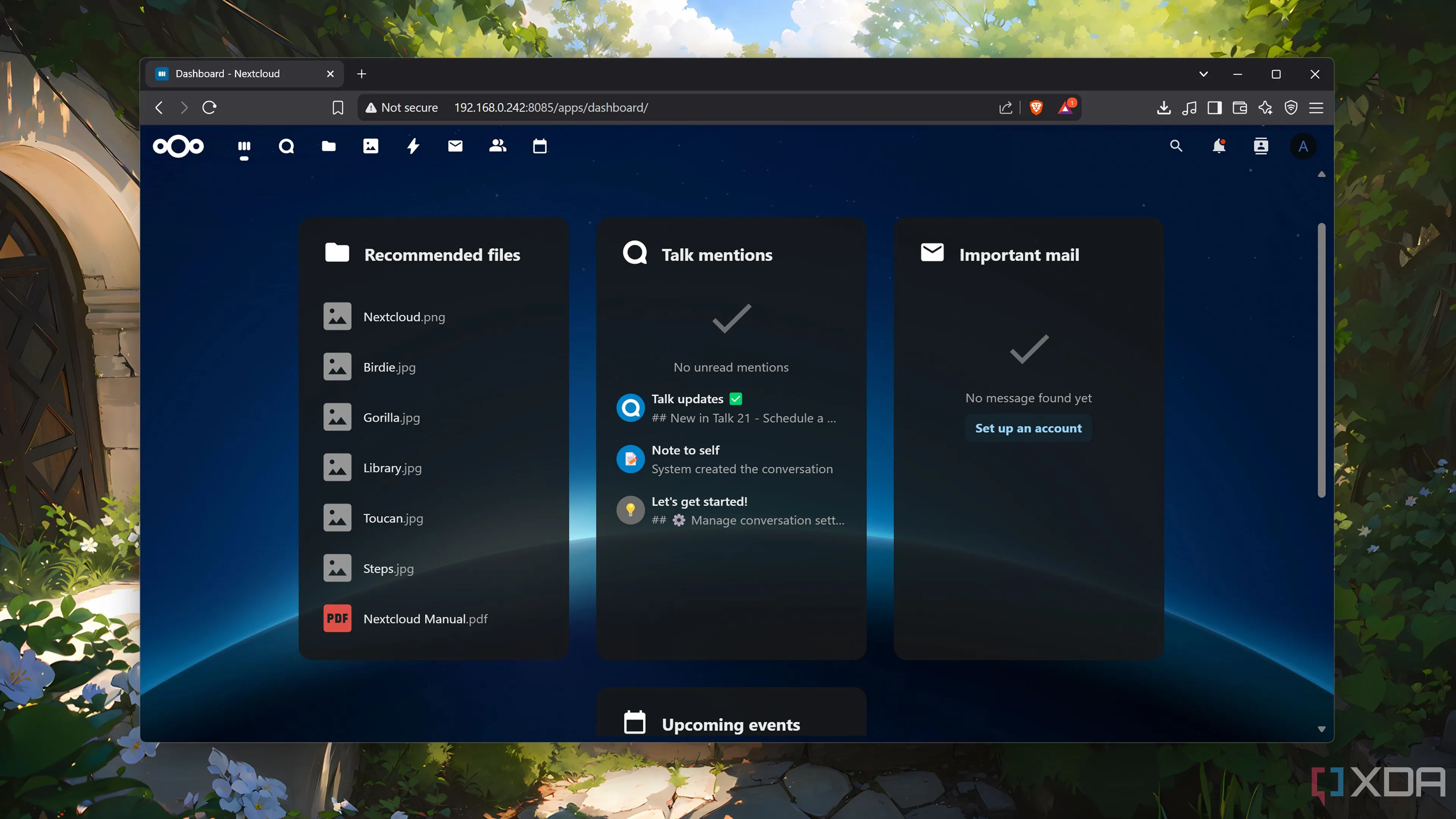 Hình ảnh giao diện Nextcloud đang chạy trên máy ảo Proxmox trong homelab