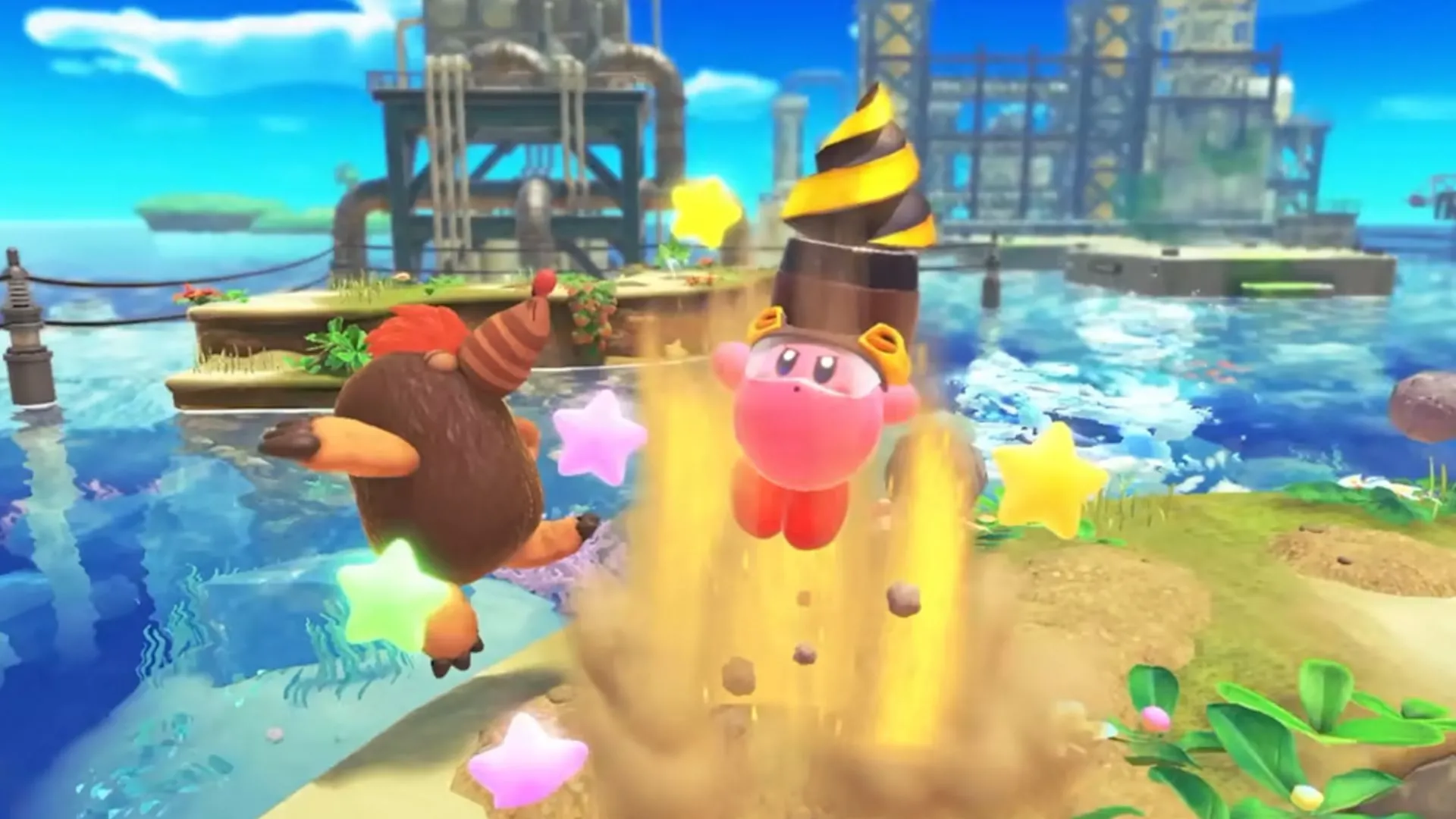 Hình ảnh Kirby and the Forgotten Land trên Nintendo Switch, một trong những tựa game sẽ có phiên bản Switch 2 Edition nâng cao.