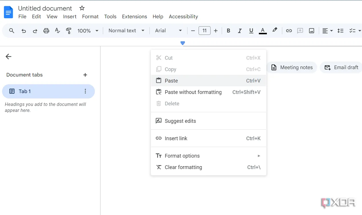 Hình ảnh minh họa cách dán nội dung văn bản thuần túy không định dạng trong Google Docs, tối ưu cho Markdown