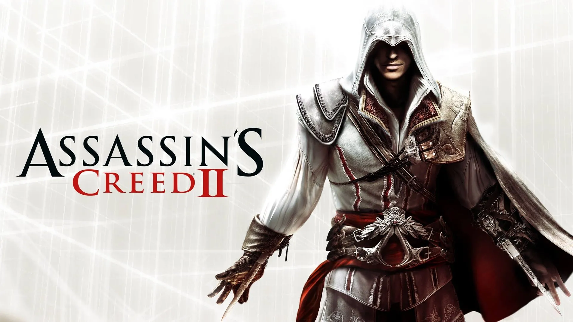 Hình ảnh quảng cáo cho Assassin's Creed 2, làm nổi bật nhân vật chính Ezio Auditore trước bối cảnh kiến trúc Ý thời Phục hưng