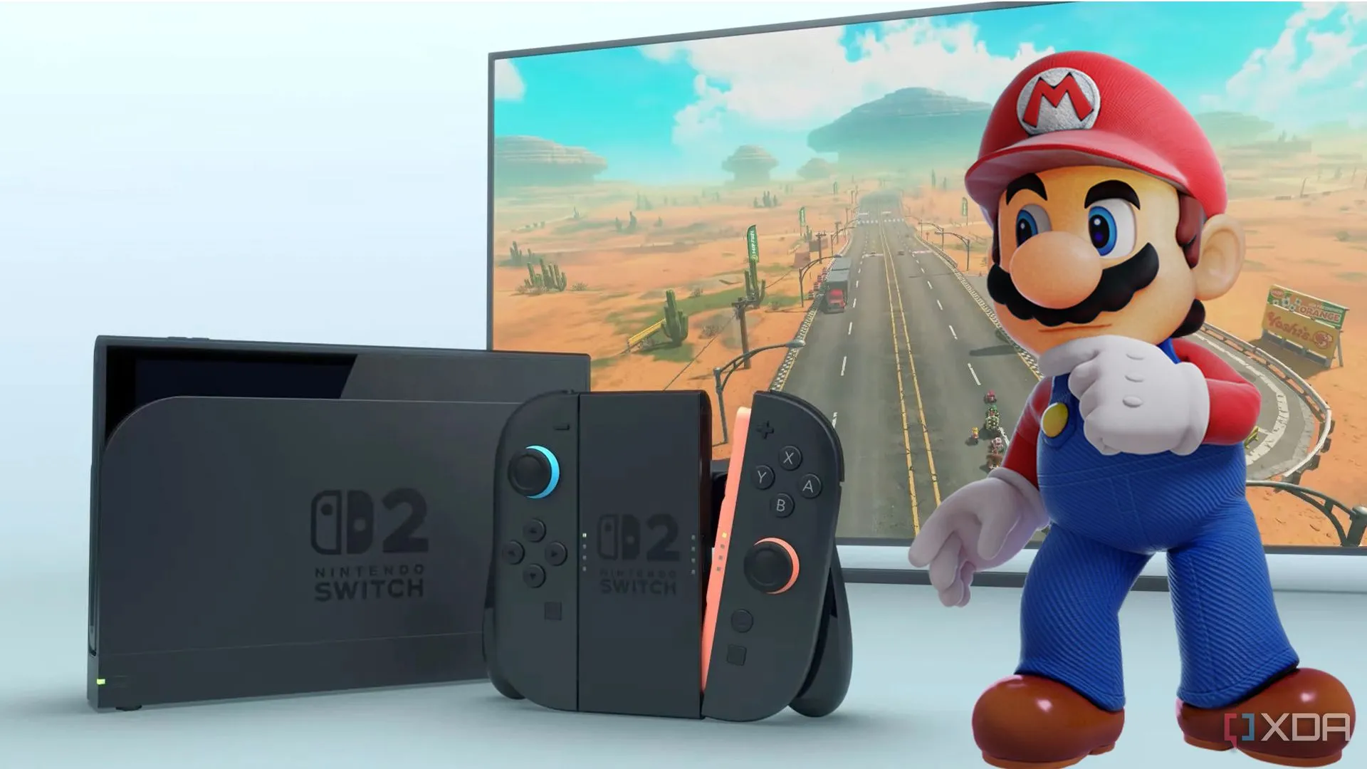 Hình ảnh quảng cáo Nintendo Switch 2 với nhân vật Mario, minh họa cho console thế hệ mới sắp ra mắt.