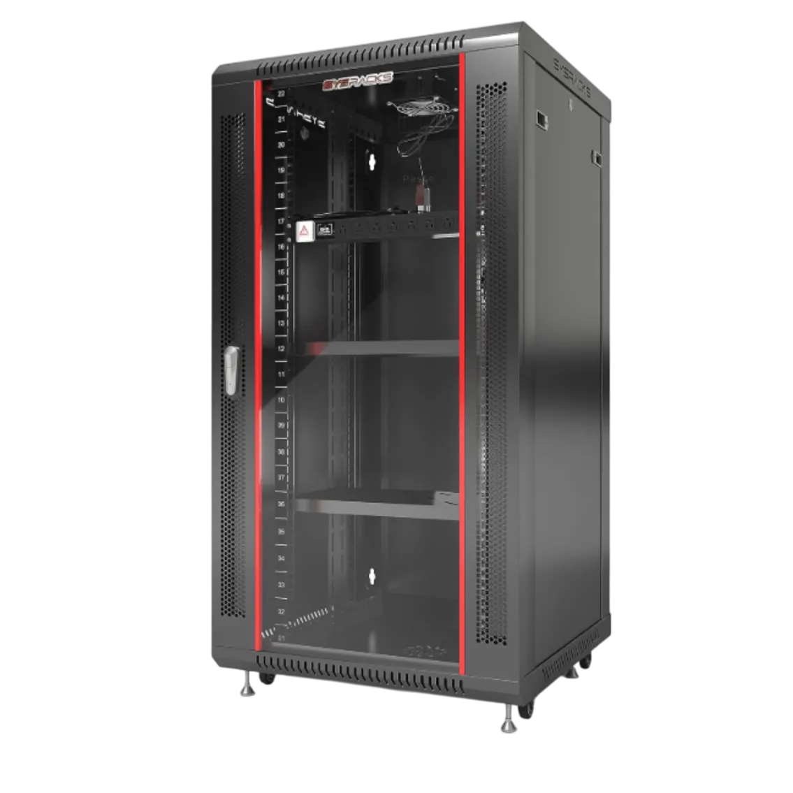Hình ảnh render 3D của một tủ server rack Sysracks, giải pháp lý tưởng cho việc sắp xếp các thiết bị home lab chuyên nghiệp.