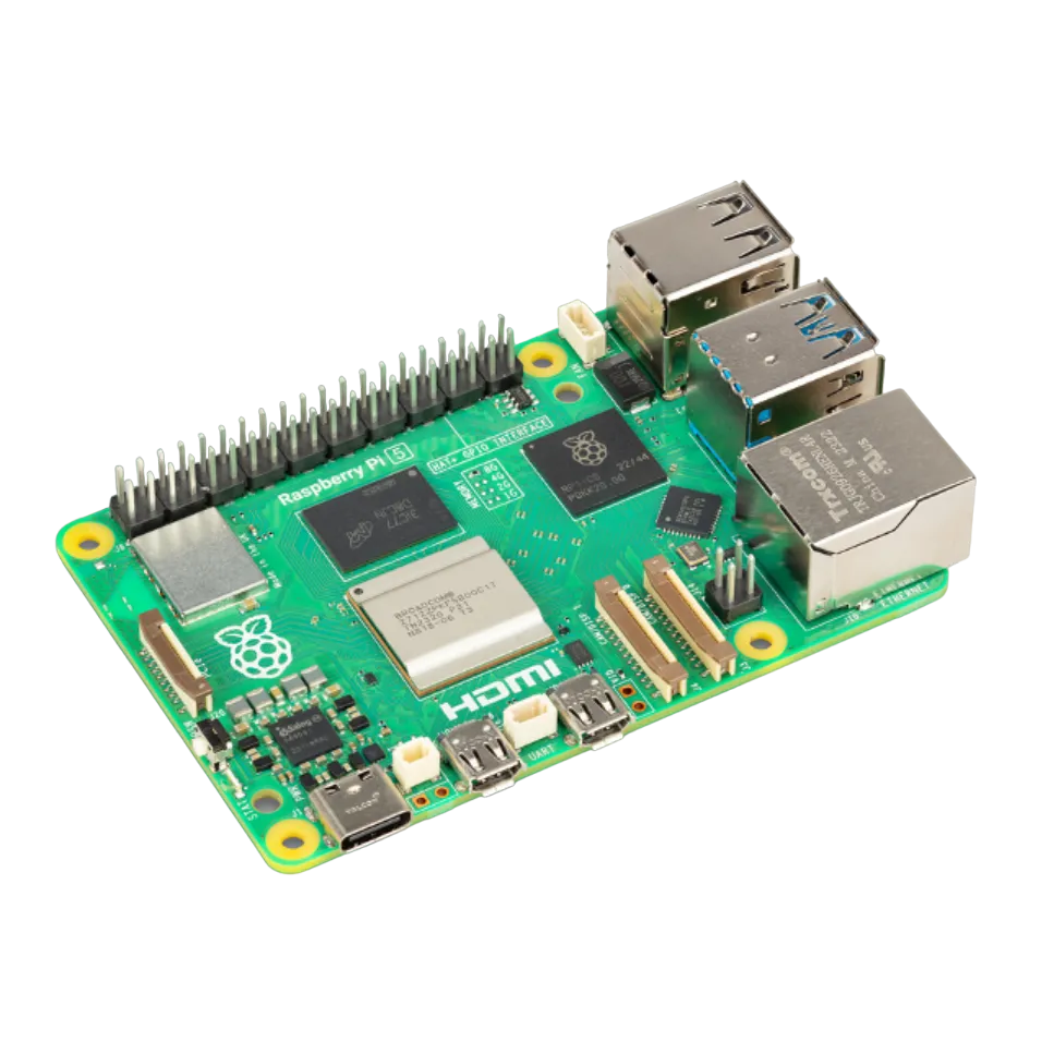 Hình ảnh render bảng mạch Raspberry Pi 5, một lựa chọn mạnh mẽ để biến màn hình cũ thành máy chơi game retro
