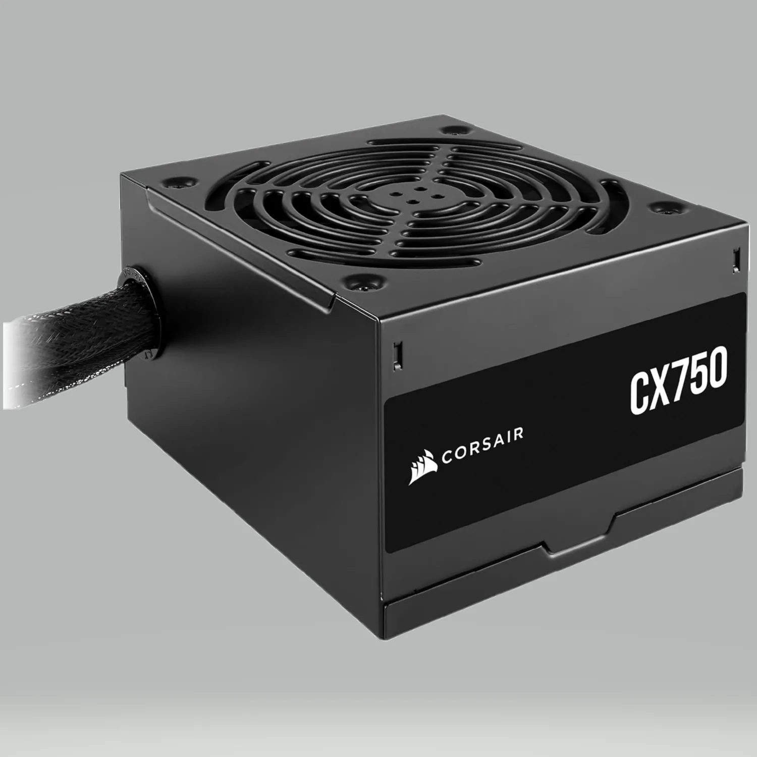 Hình ảnh render bộ nguồn Corsair CX750 màu đen, cung cấp năng lượng ổn định cho PC