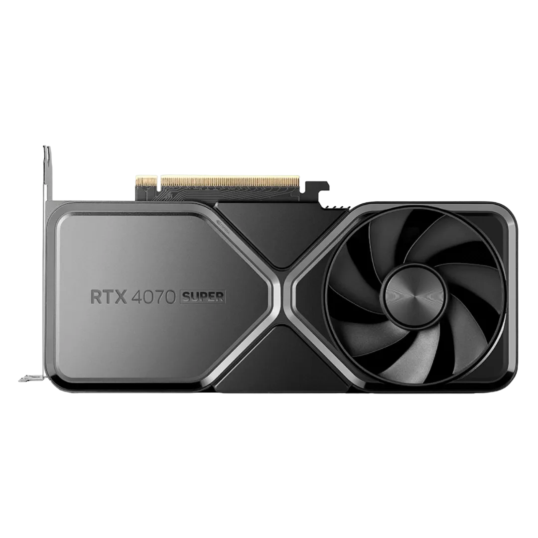 Hình ảnh render cận cảnh mặt sau của card đồ họa Nvidia GeForce RTX 4070 Super Founder's Edition