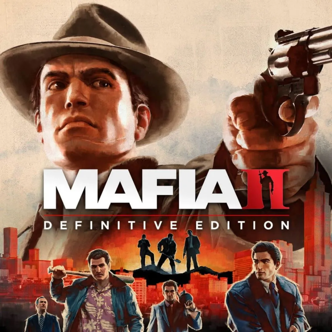 Hình ảnh sản phẩm game Mafia 2: Definitive Edition, mô tả bối cảnh thành phố vào mùa đông với các nhân vật chính