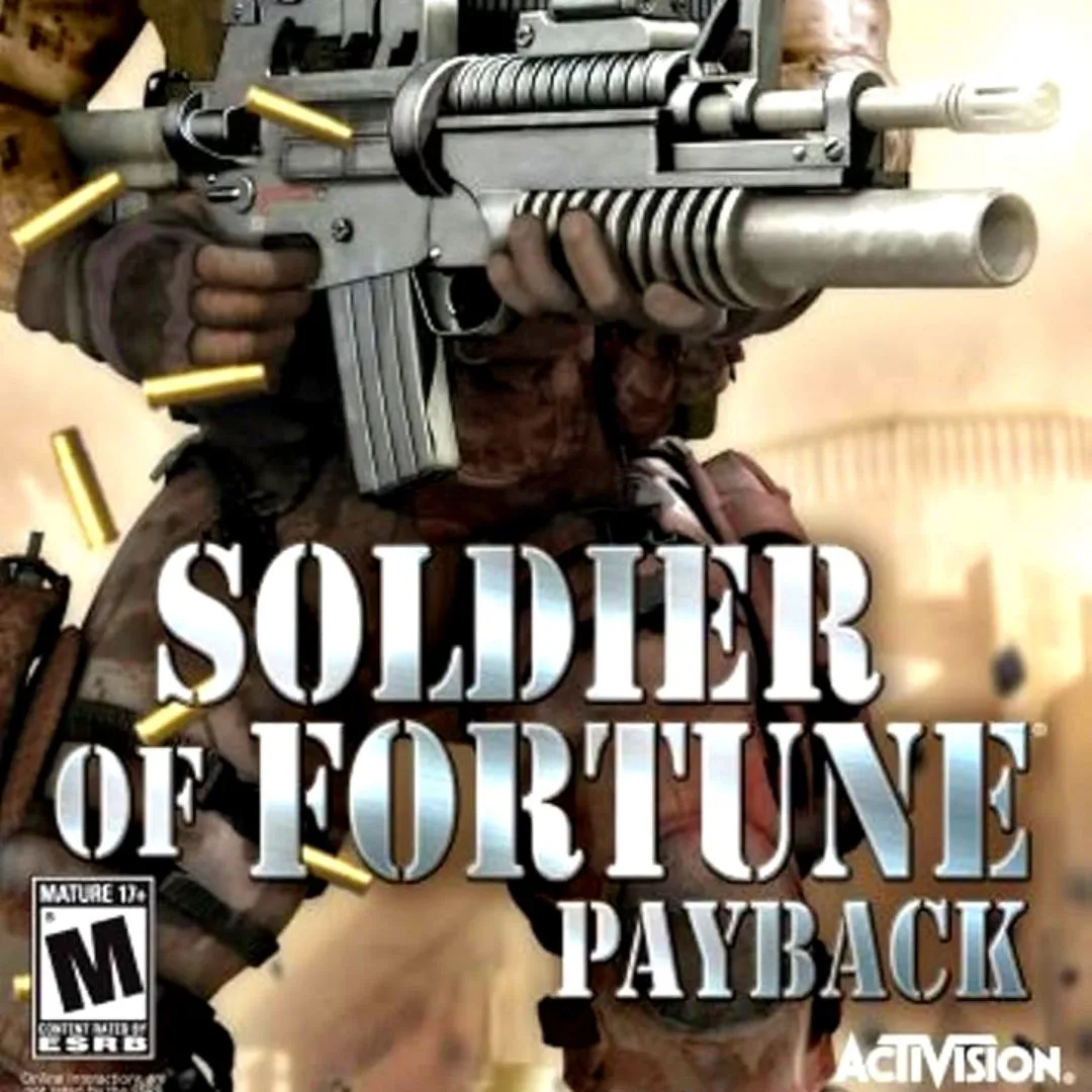 Hình ảnh sản phẩm game Soldier of Fortune: Payback, giới thiệu nhân vật lính đánh thuê và bối cảnh hành động bạo lực.