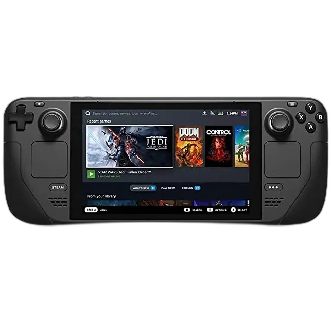 Hình ảnh Steam Deck nhìn từ phía trên, một thiết bị chơi game cầm tay mạnh mẽ.