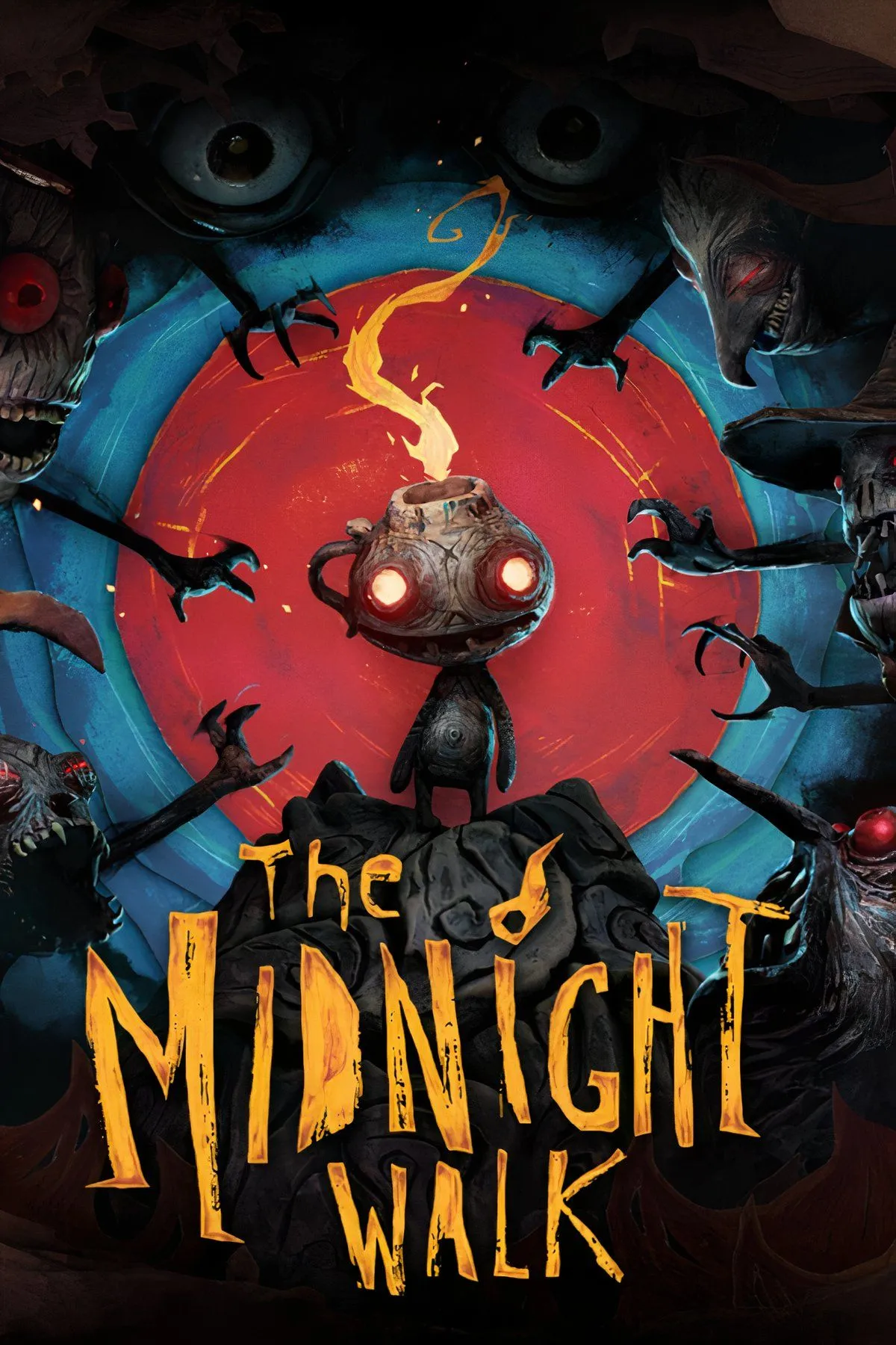 Hình ảnh tổng hợp các cảnh gameplay trong The Midnight Walk với nhân vật chính The Burnt One và người bạn đồng hành Potboy